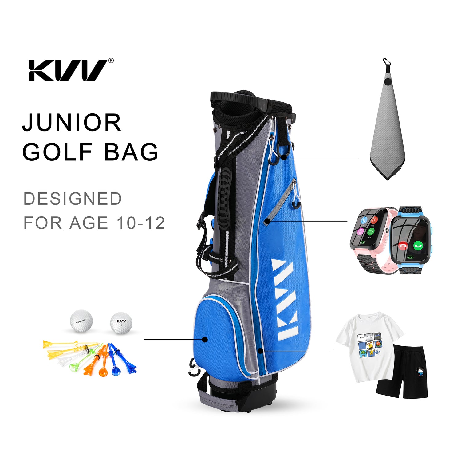 KVV Junior Golf Stand Bag, Lightweight Golf Stand Bag for Children Kids Ages 10-12