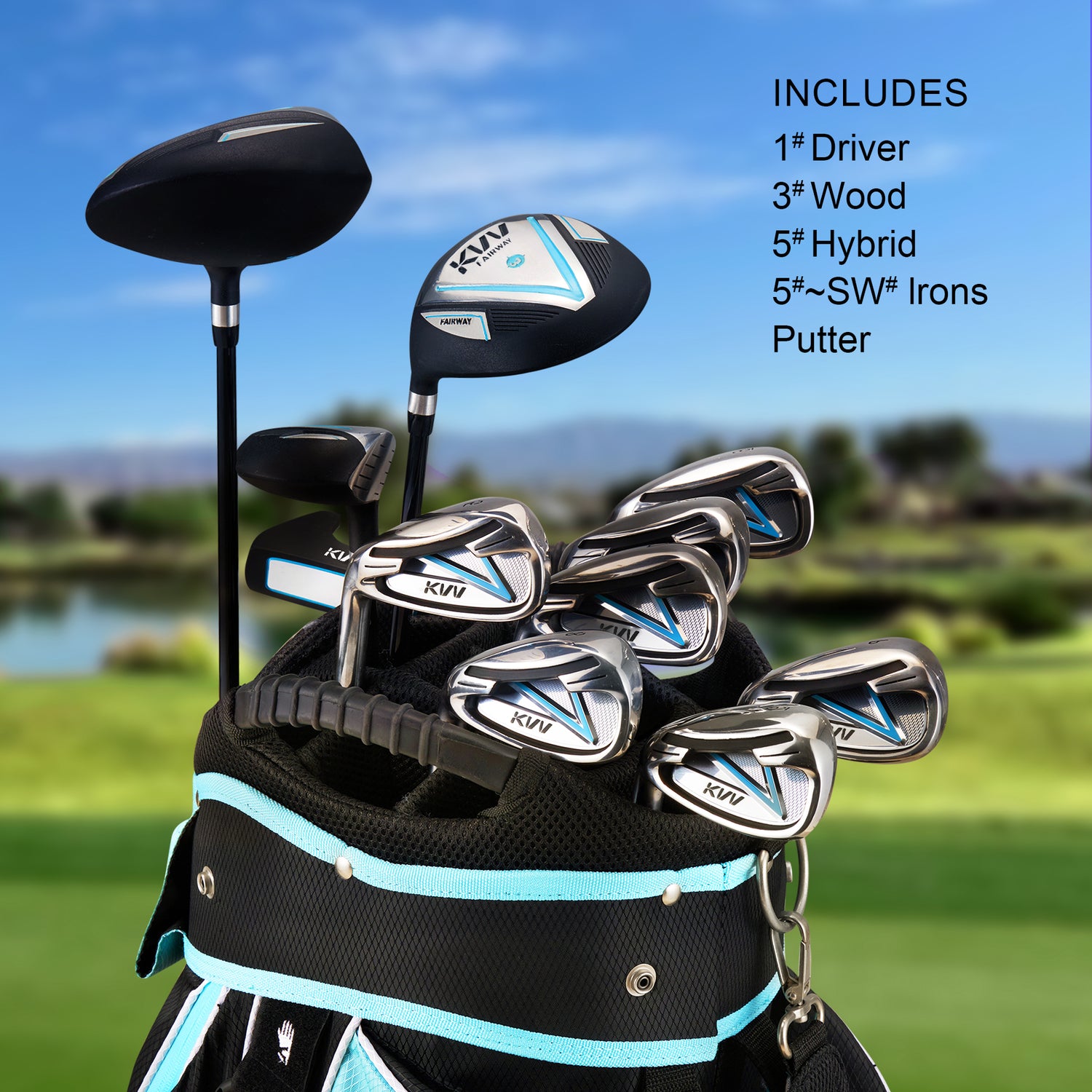 KVV Premium Left Hand Golf Club Set 11-Piece Set for Women, Including Driver, Fairway, Hybrid, 5#-P# Irons, Putter Steel Shaft Regular Flex Golf Clubs, Without Golf Bag