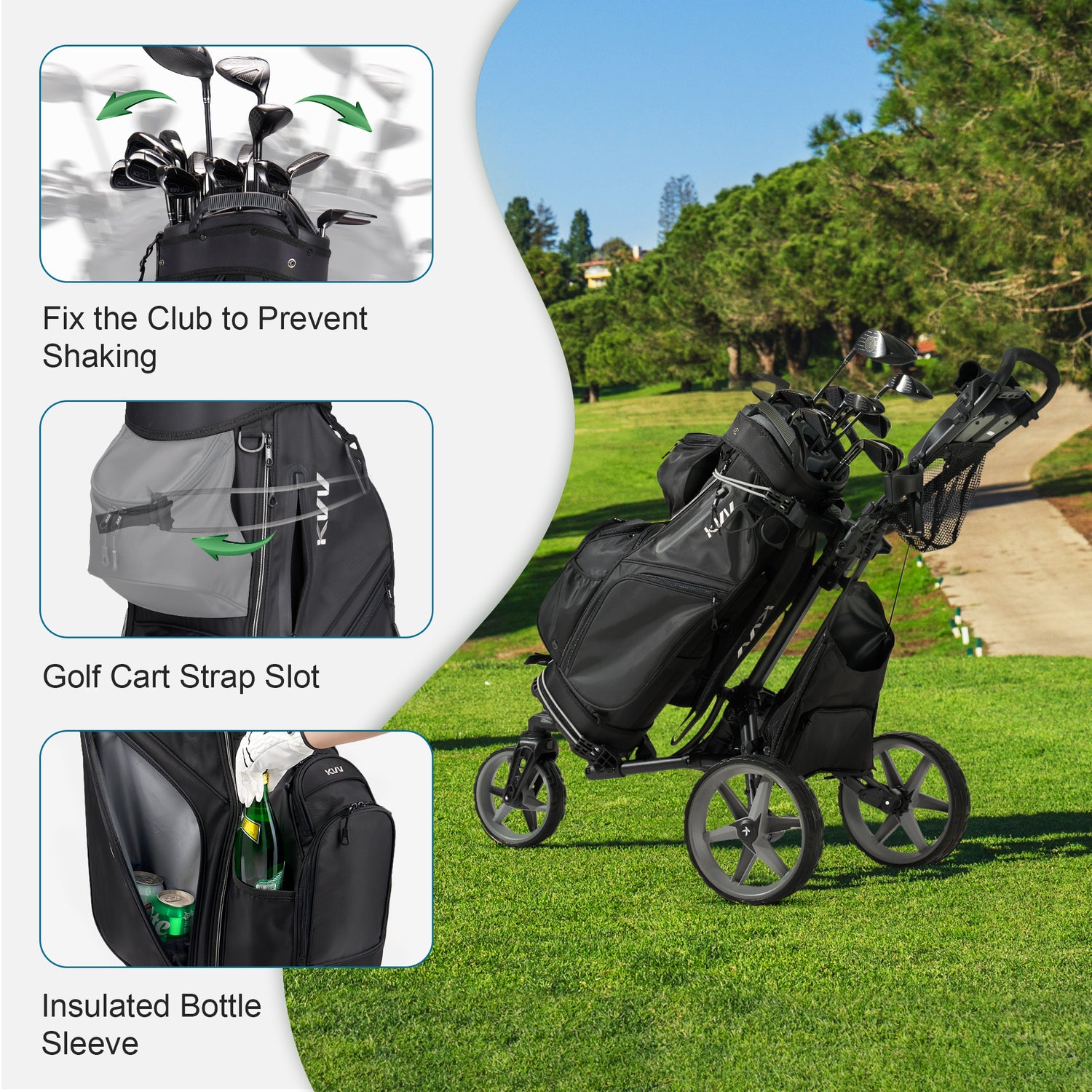 Top-Moded Organizer Cart Bag, Premium Silent Golf Bag with Dual Handles, 14 Club Locking Slots for Men