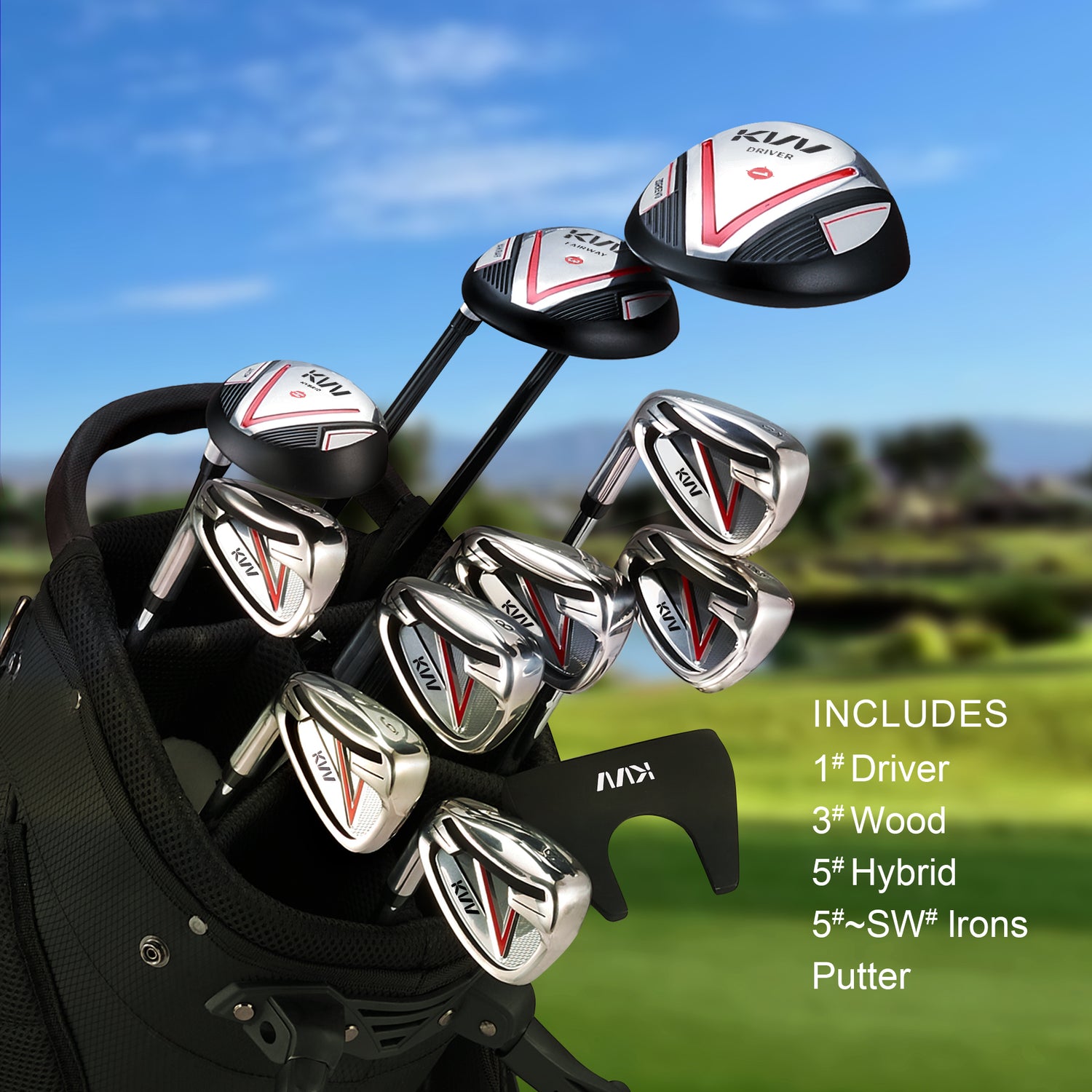 KVV Men's Golf Clubs Package Set, 11-Club Complete Set Without Stand Bag/7-Piece Irons (5~P#), Left Handed