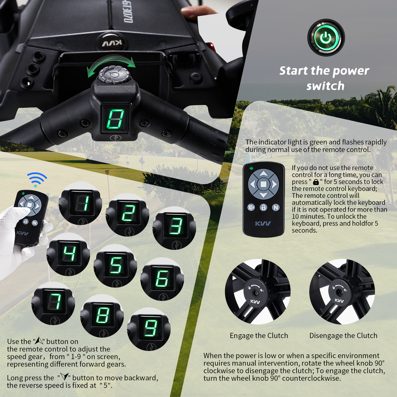 KVV Electric Golf Push Cart with Remote Control