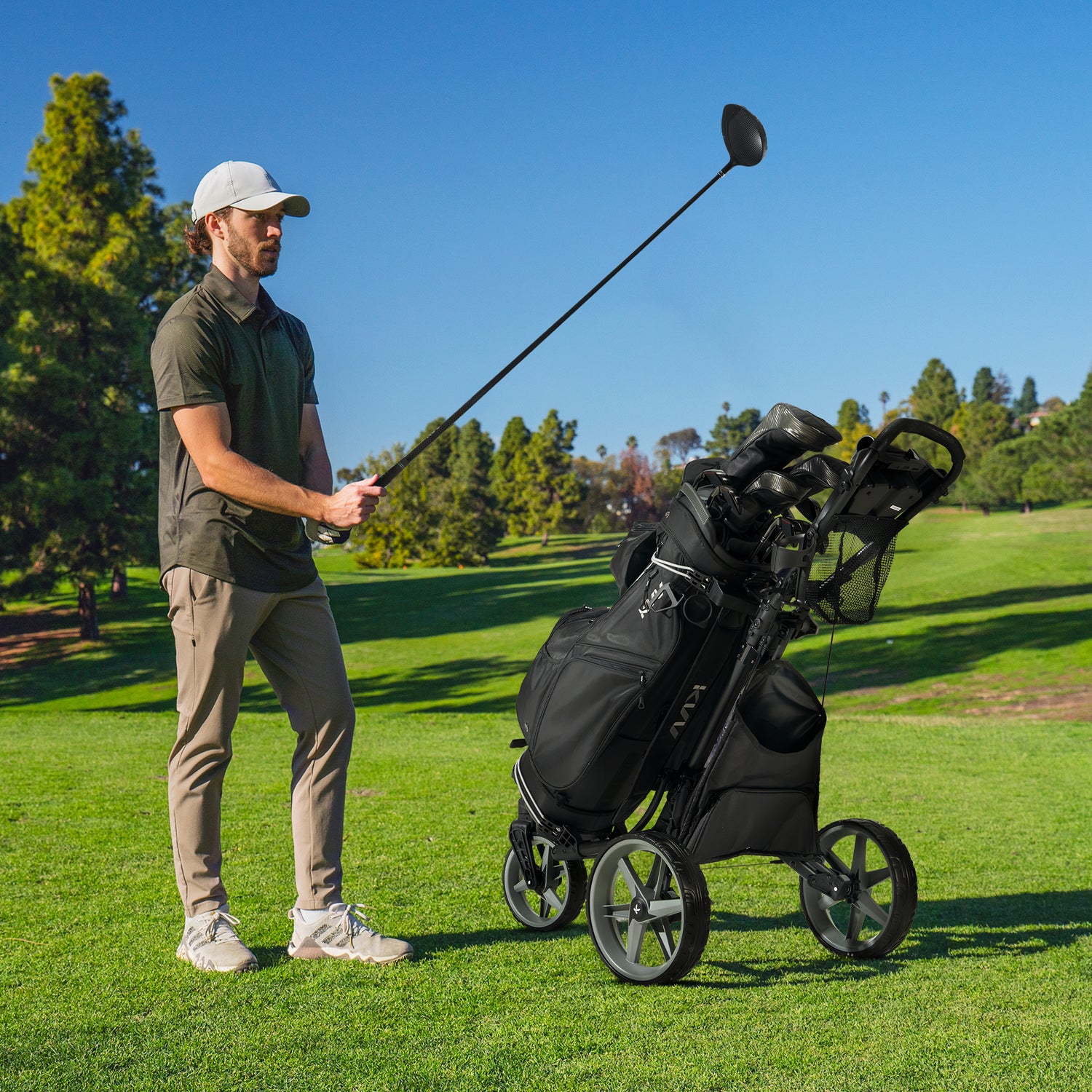 Top-Moded Organizer Cart Bag, Premium Silent Golf Bag with Dual Handles, 14 Club Locking Slots for Men