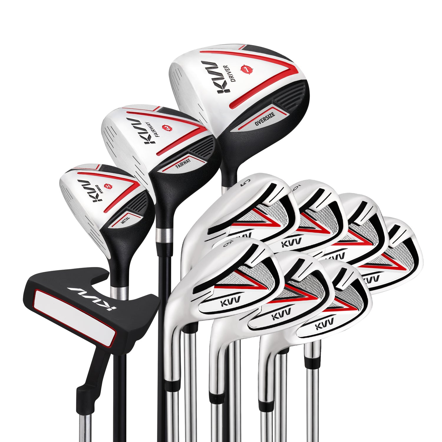 KVV Men's Golf Clubs Package Set, 11-Club Complete Set Without Stand Bag/7-Piece Irons (5~P#), Left Handed
