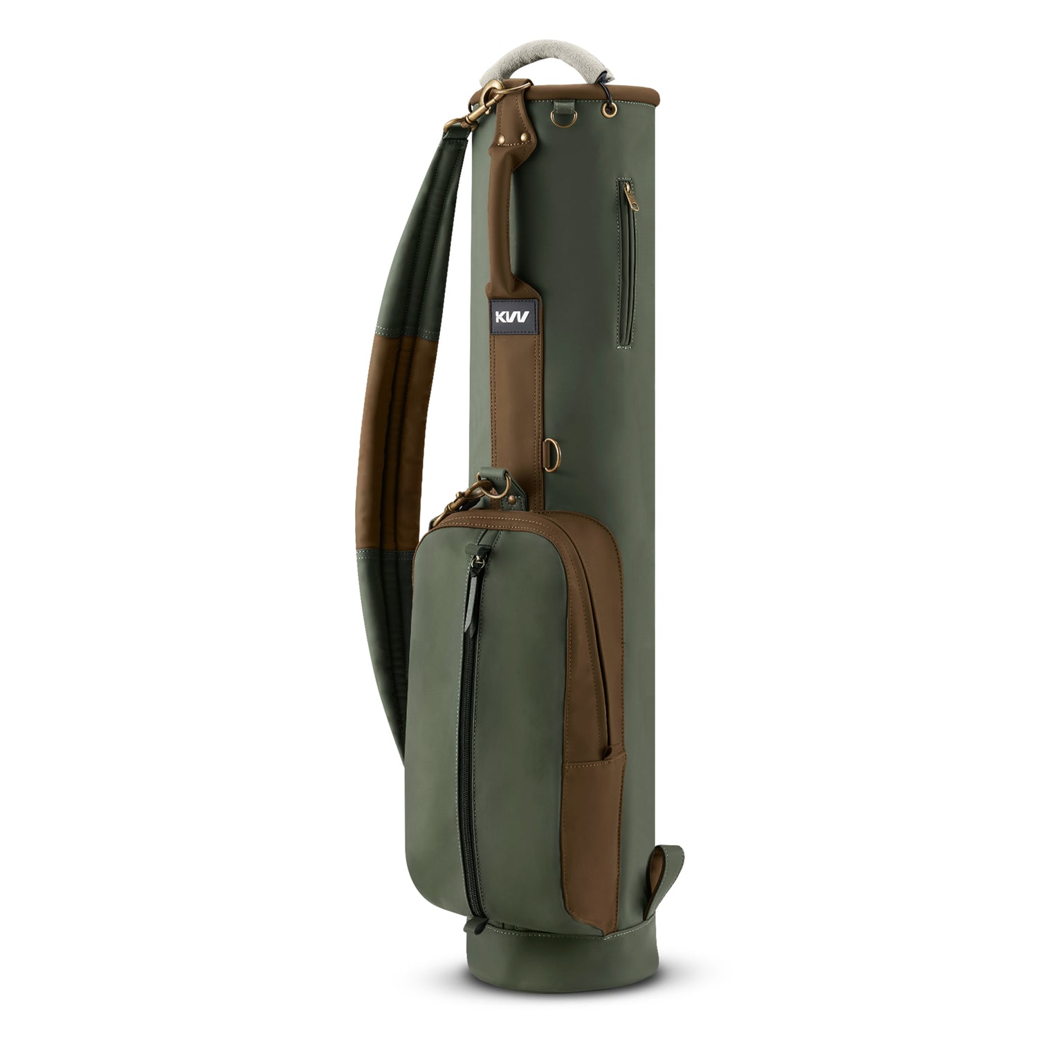 Olive green vintage PU leather golf bag with 2 pockets military retro style