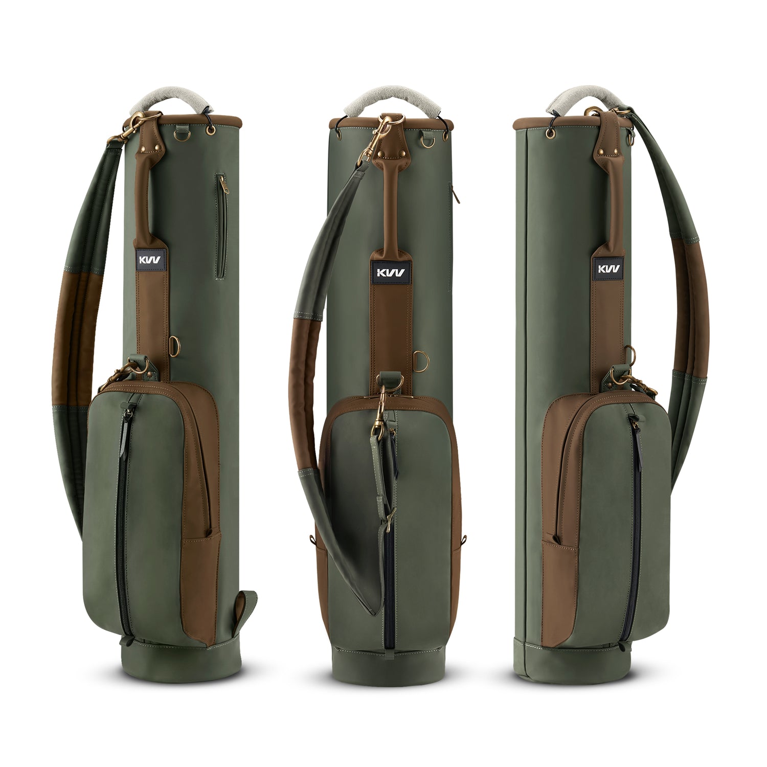 Olive drab vintage golf bag 2 pockets durable PU for all weather rounds