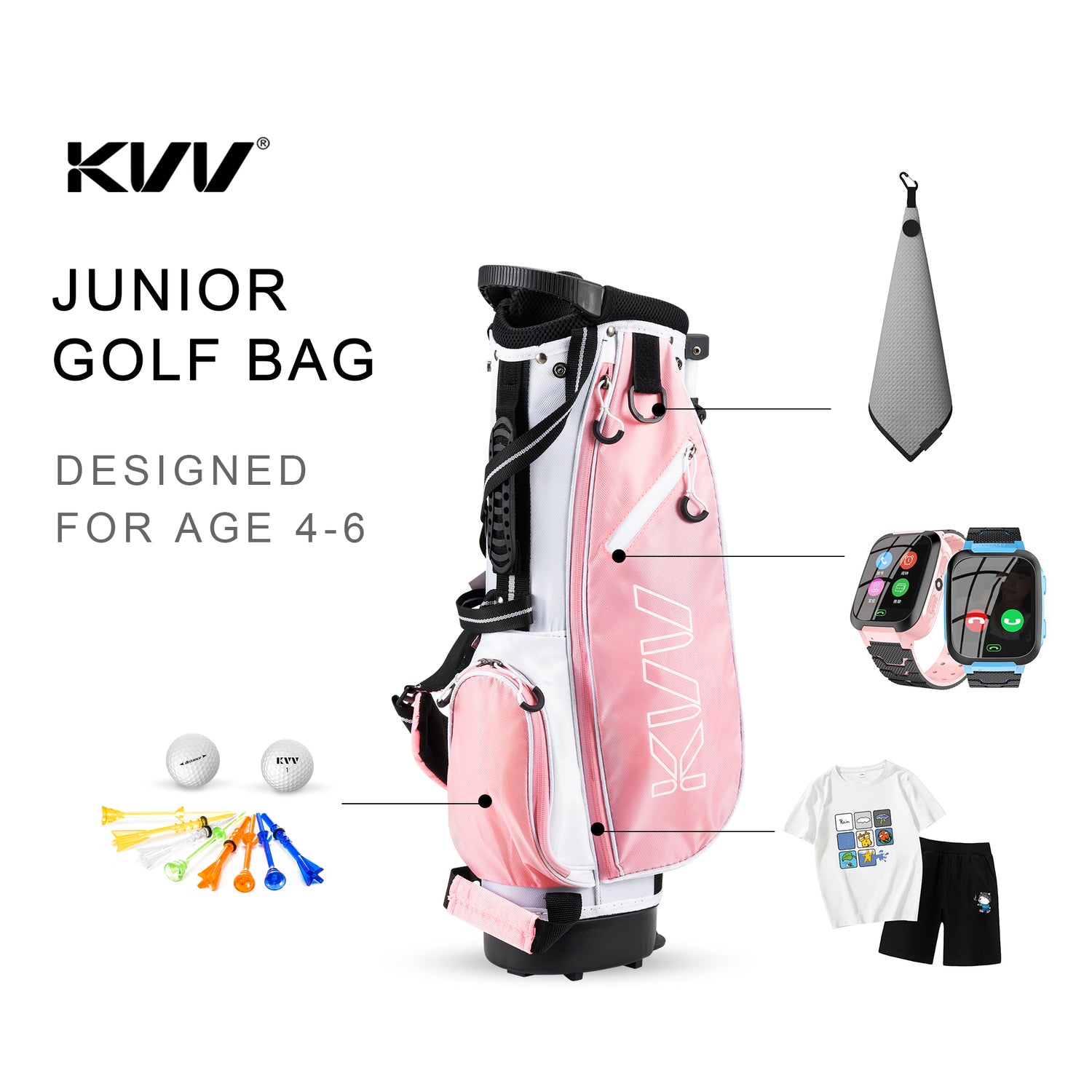 KVV Junior Golf Stand Bag, Lightweight Golf Stand Bag for Children Kids Ages 4-6