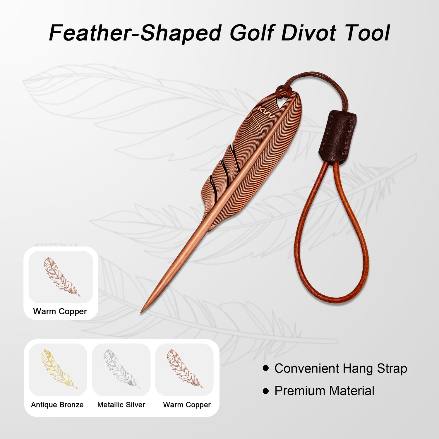 KVV Premium Single-Prong Feather-Inspired Divot Tool with Leather Lanyard – Perfect Golf Gift for Golfers