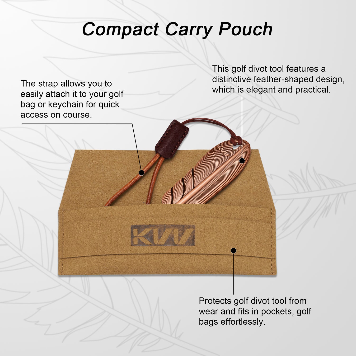 KVV Premium Single-Prong Feather-Inspired Divot Tool with Leather Lanyard – Perfect Golf Gift for Golfers