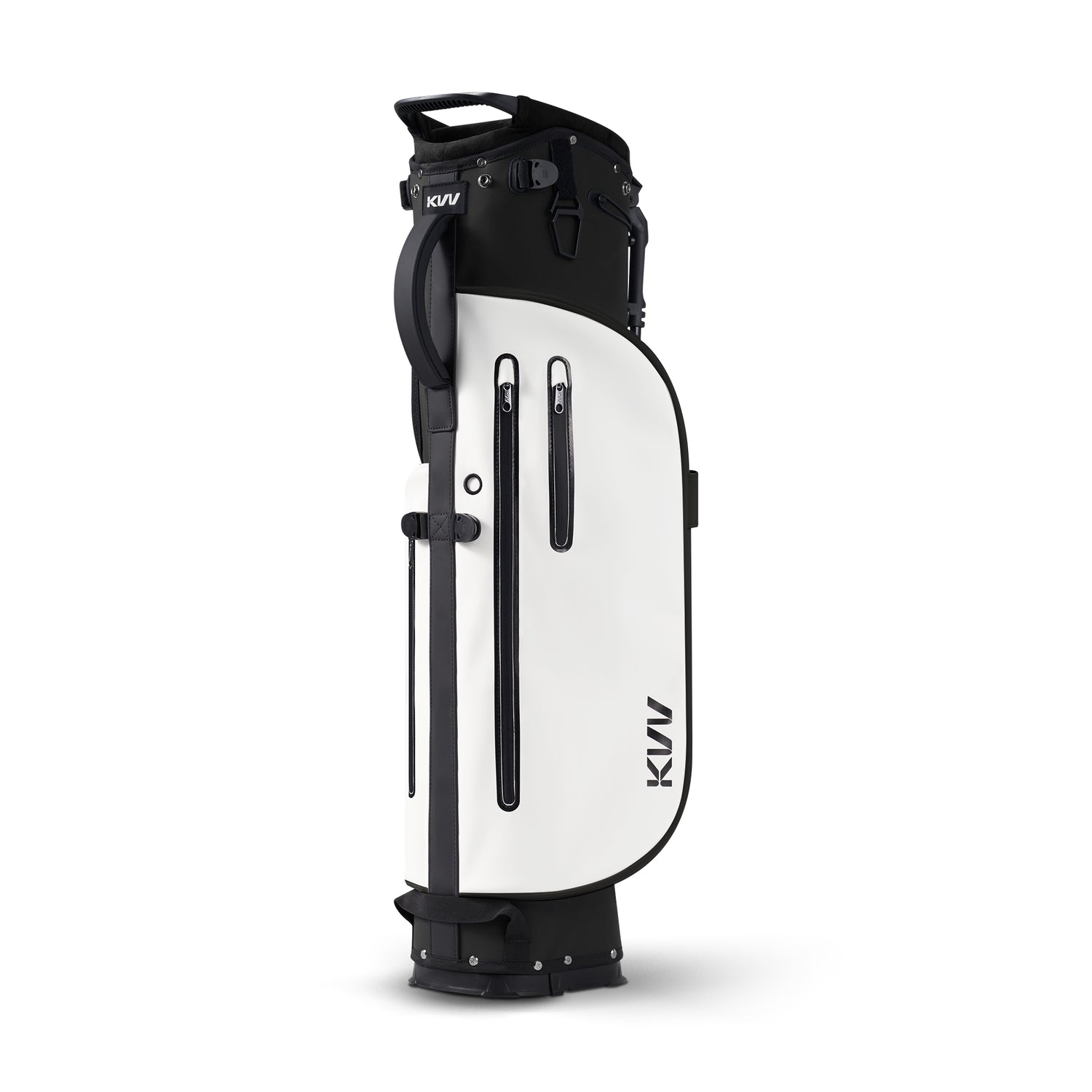 Black 5-way lightweight PU leather golf stand bag with 4 pockets and insulated cooler