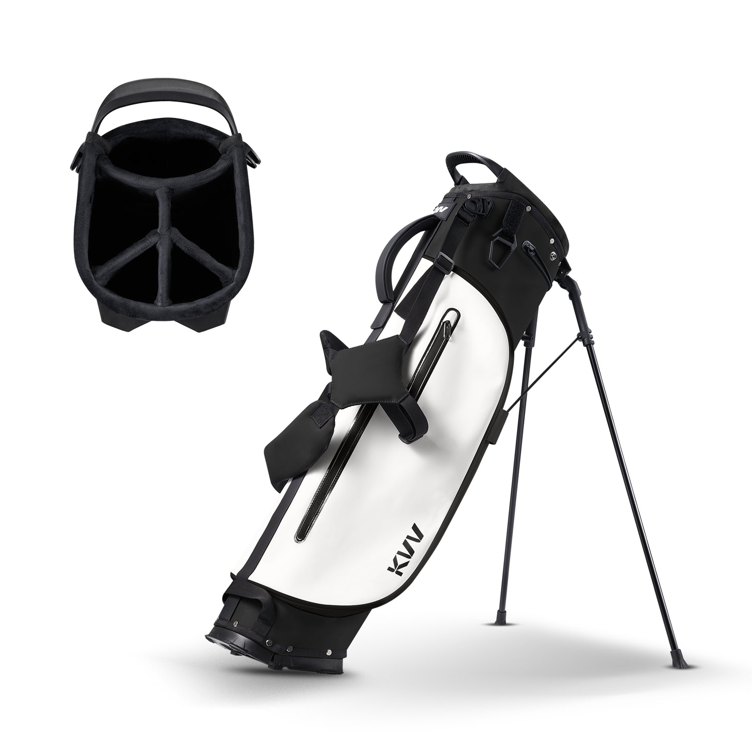 Sleek black golf stand bag 5-way divider velvet lined top for shaft protection