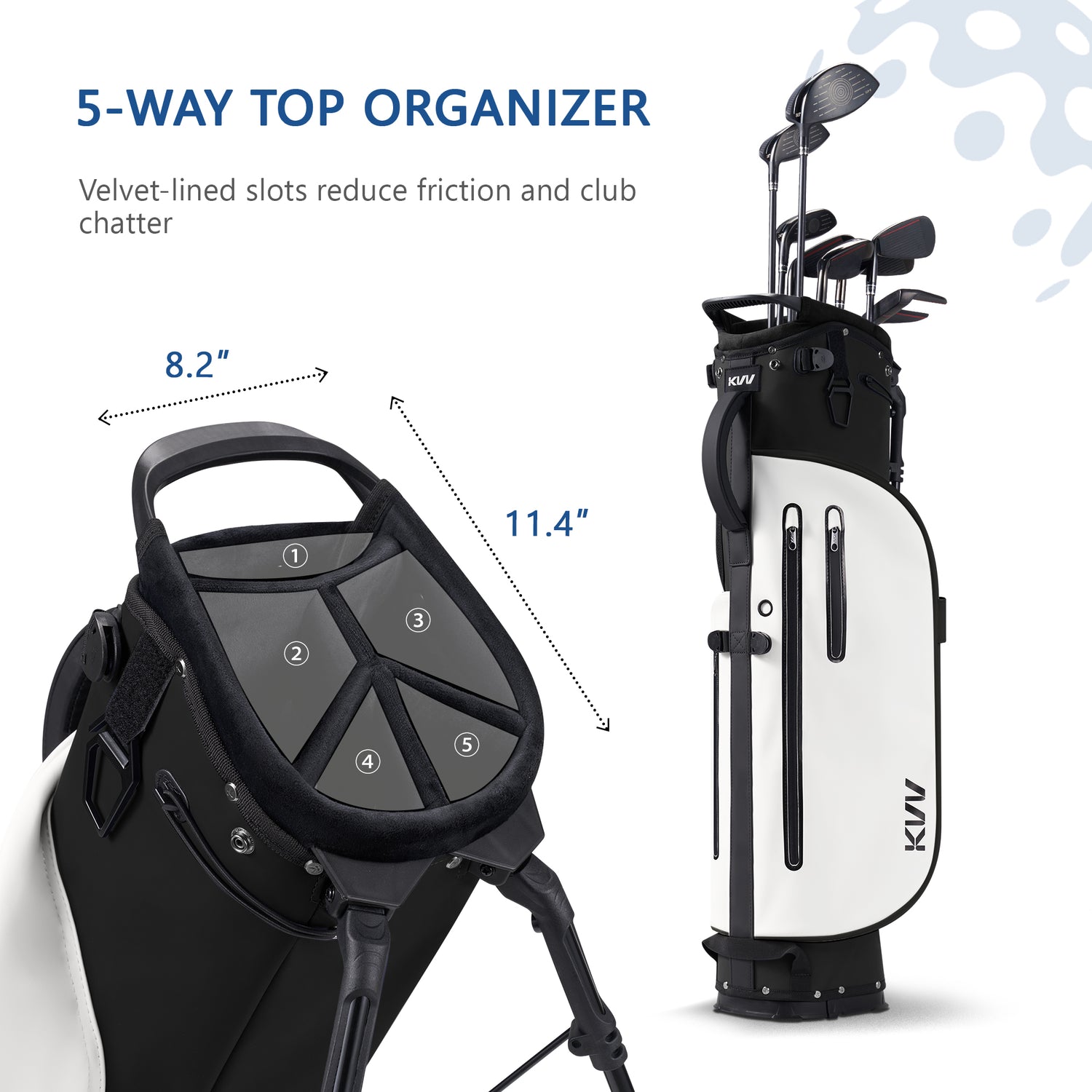 Black lightweight carry stand bag with 5-way club organization and cooler pouch