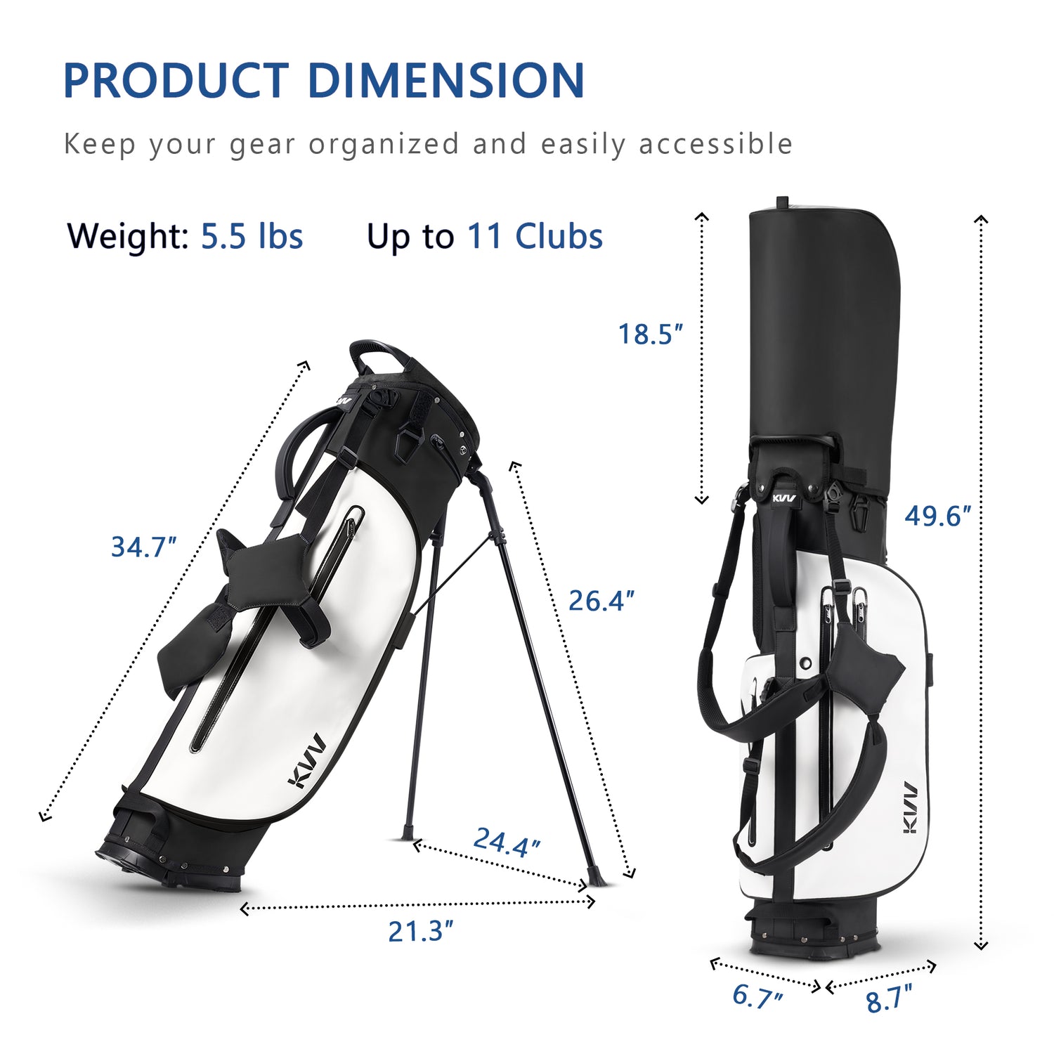 Close-up of 5-way top divider on golf stand bag with velvet-lined club slots