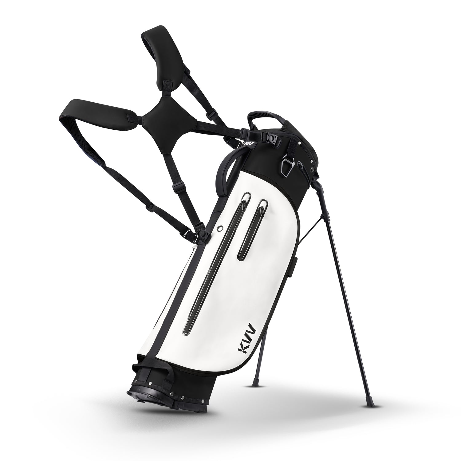 Black lightweight stand bag with cooler pocket and valuables pouch for walking golfers