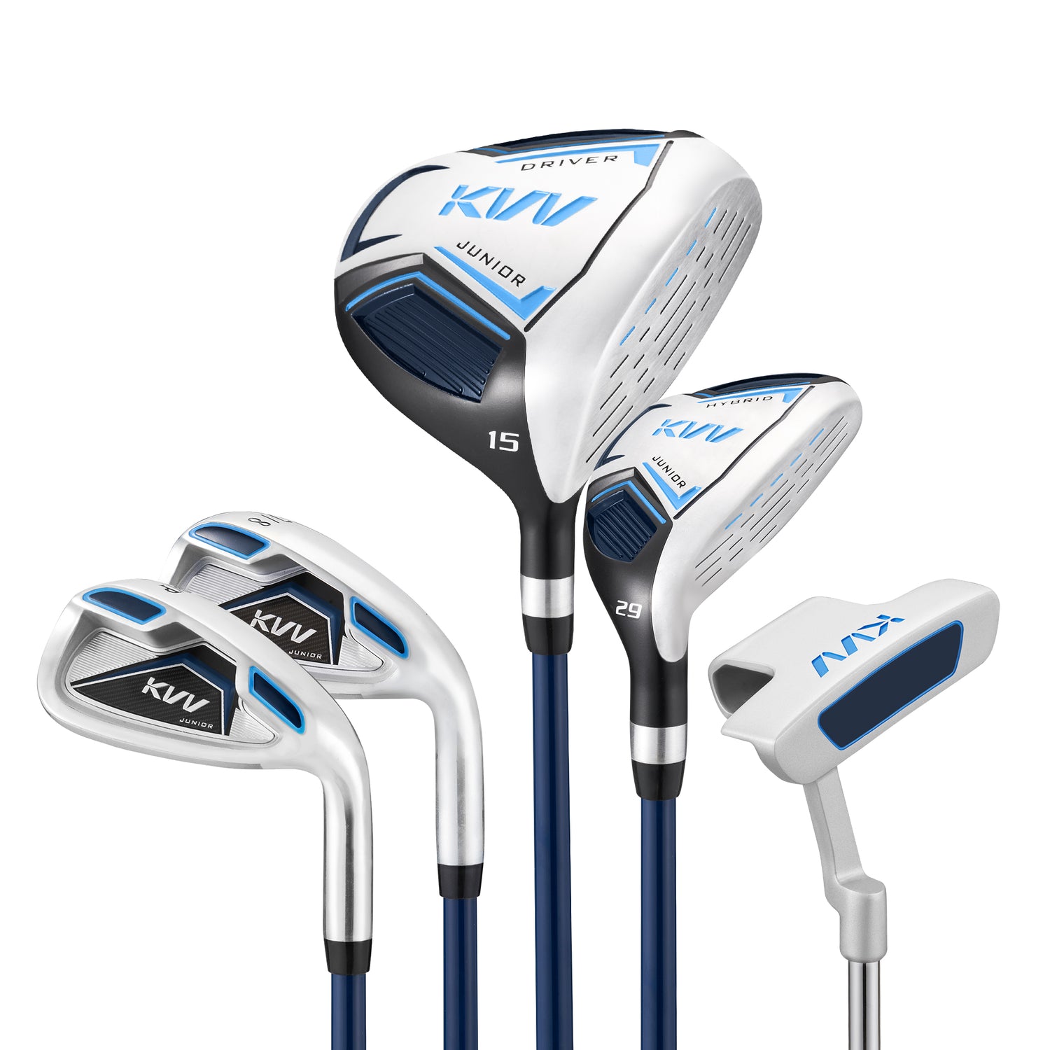 KVV Junior Golf Clubs Set Ages 6-8, Complete Kids Golf Set with Lightweight Stand Bag, Fairway, Iron & Putter Right Handed for Girls & Boys (Navy, Ages 6-8)