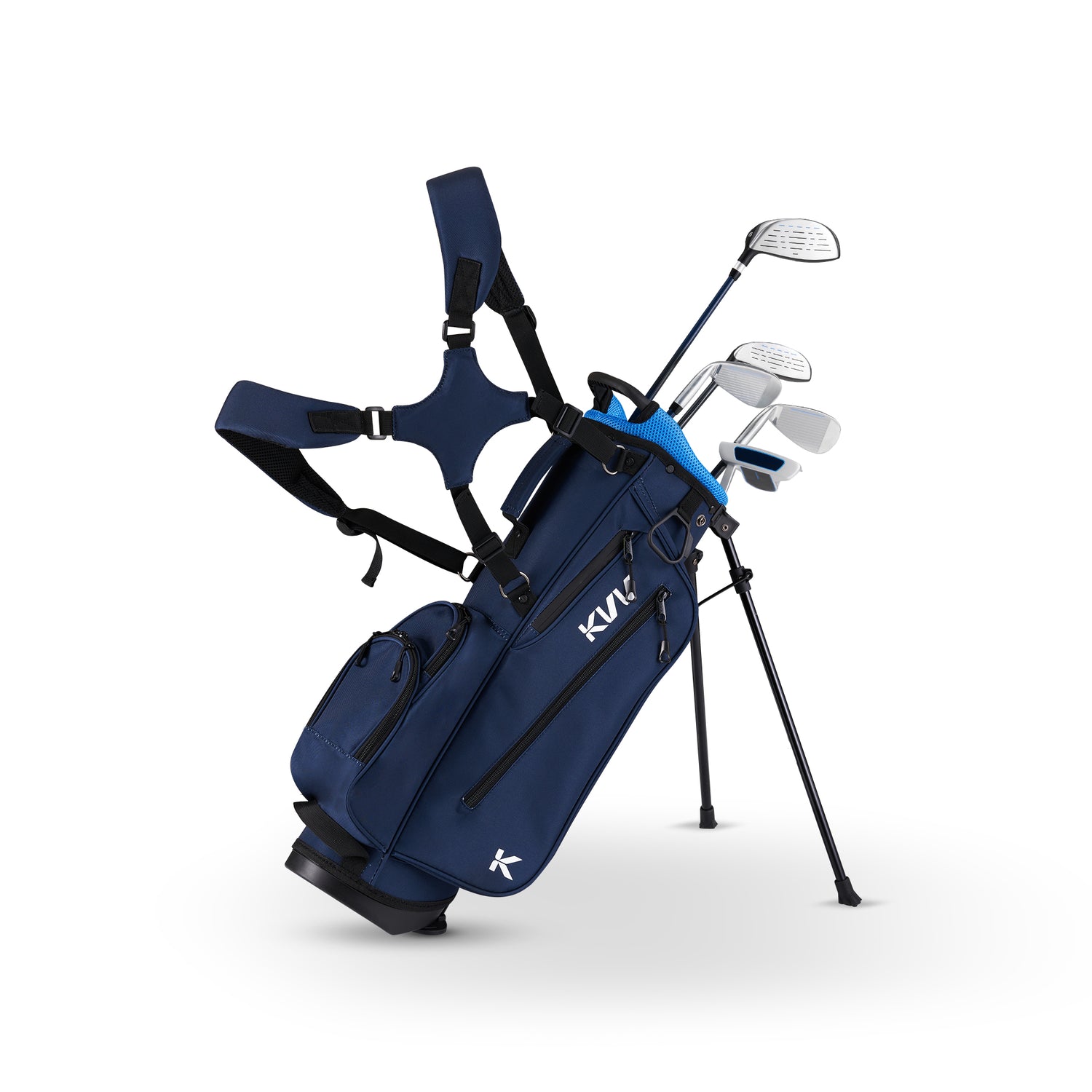 KVV Junior Golf Clubs Set Ages 6-8, Complete Kids Golf Set with Lightweight Stand Bag, Fairway, Iron & Putter Right Handed for Girls & Boys (Navy, Ages 6-8)