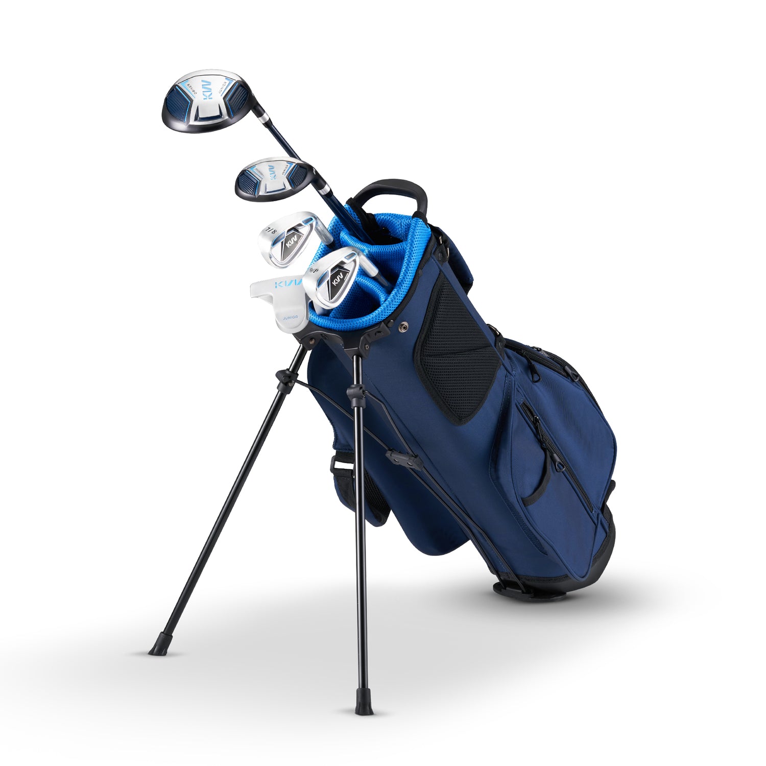 KVV Junior Golf Clubs Set Ages 6-8, Complete Kids Golf Set with Lightweight Stand Bag, Fairway, Iron & Putter Right Handed for Girls & Boys (Navy, Ages 6-8)
