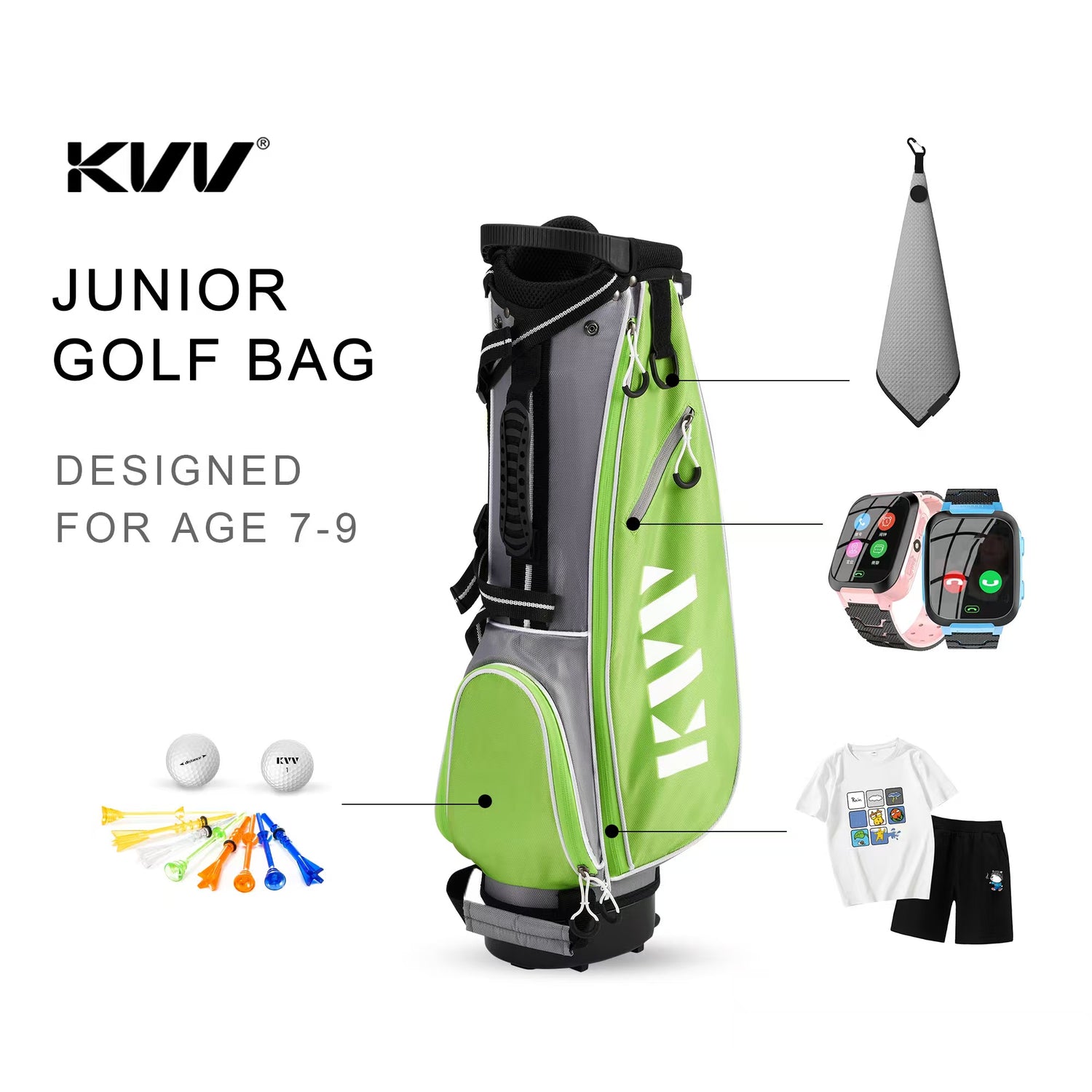 KVV Junior Golf Stand Bag, Lightweight Golf Stand Bag for Children Kids Ages 7-9