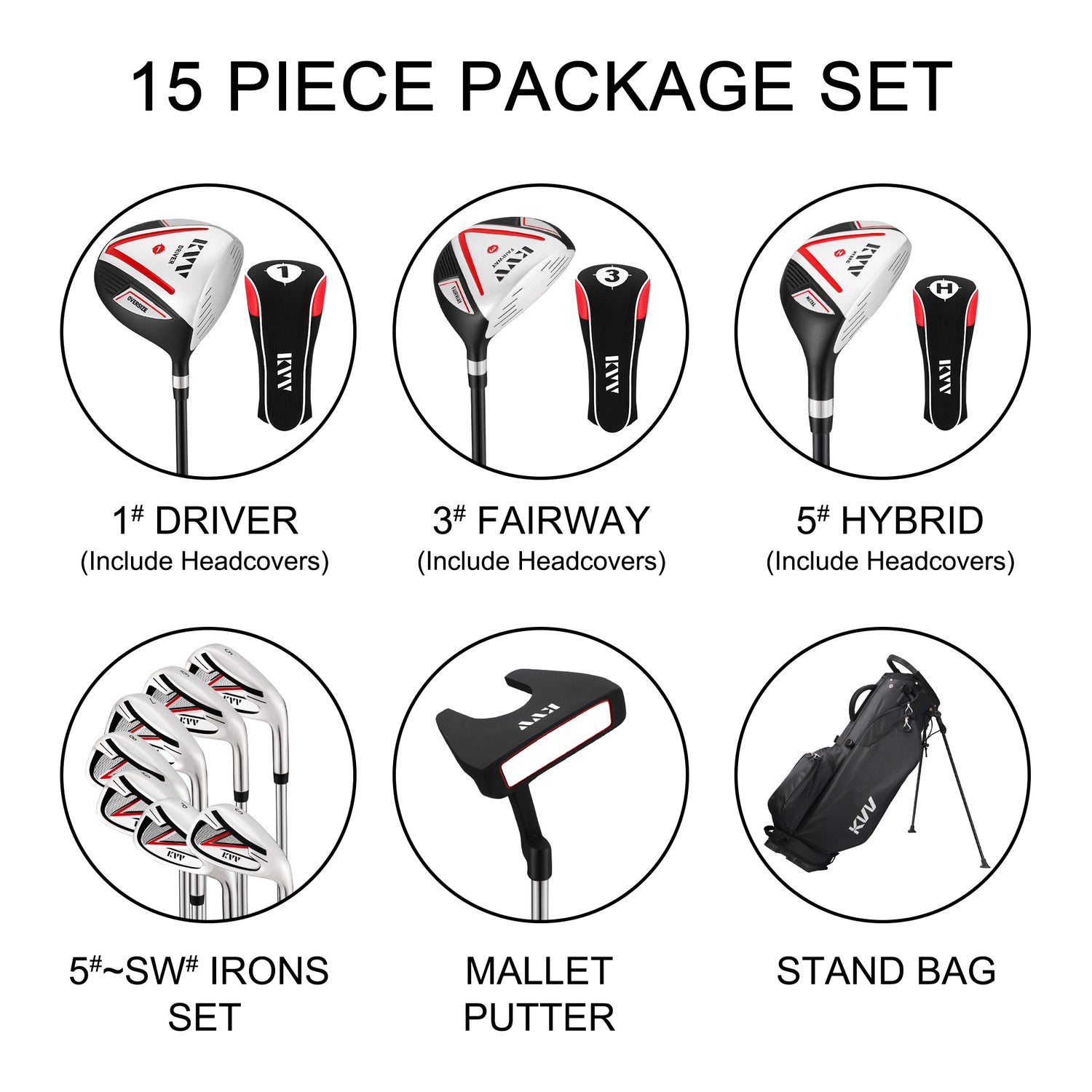 KVV 11-Club Complete Set, Men's Golf Clubs Package Set, with Stand Bag, 5~P# Irons, Right Handed