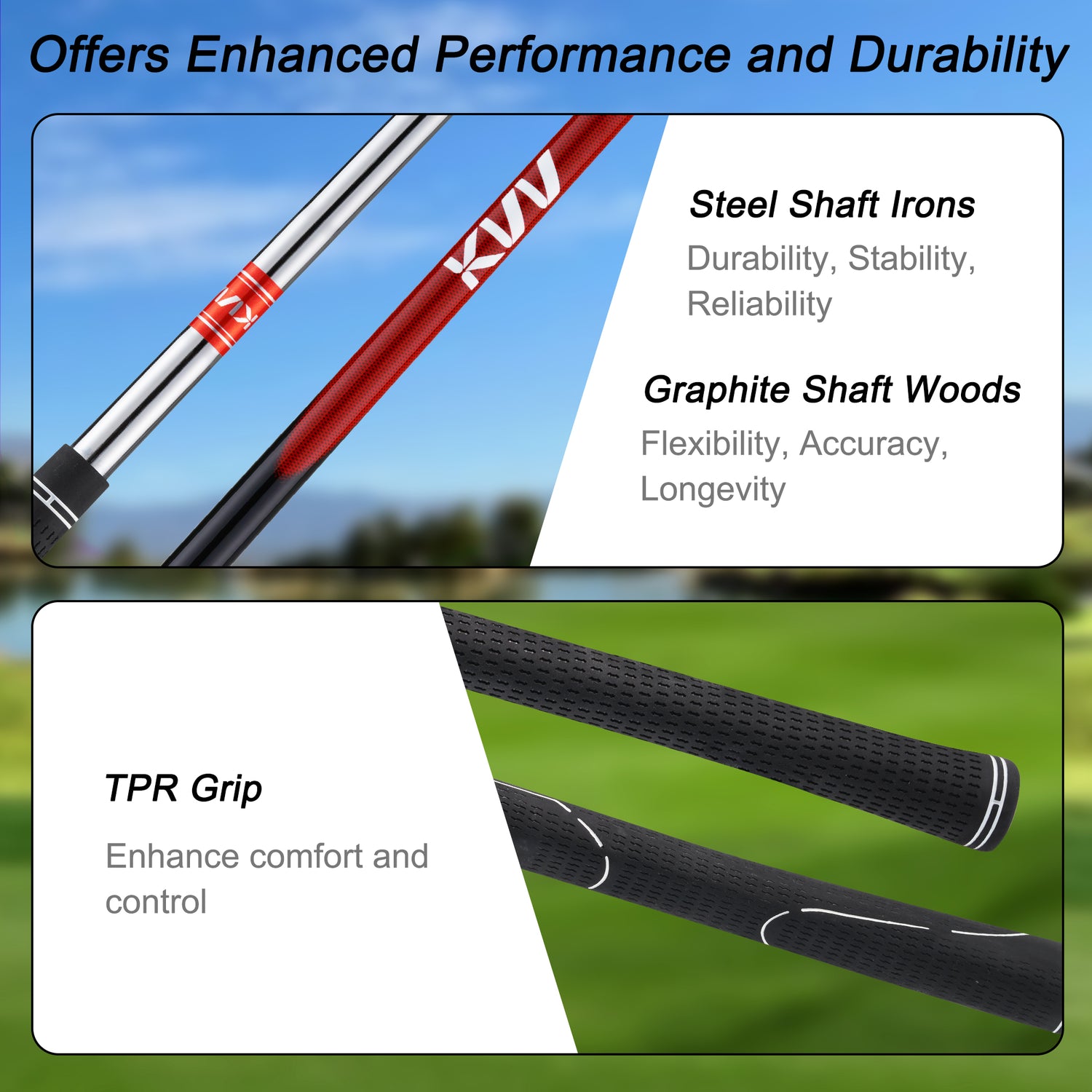 KVV Men's Golf Clubs Package Set, 11-Club Complete Set Without Stand Bag/7-Piece Irons (5~P#), Left Handed