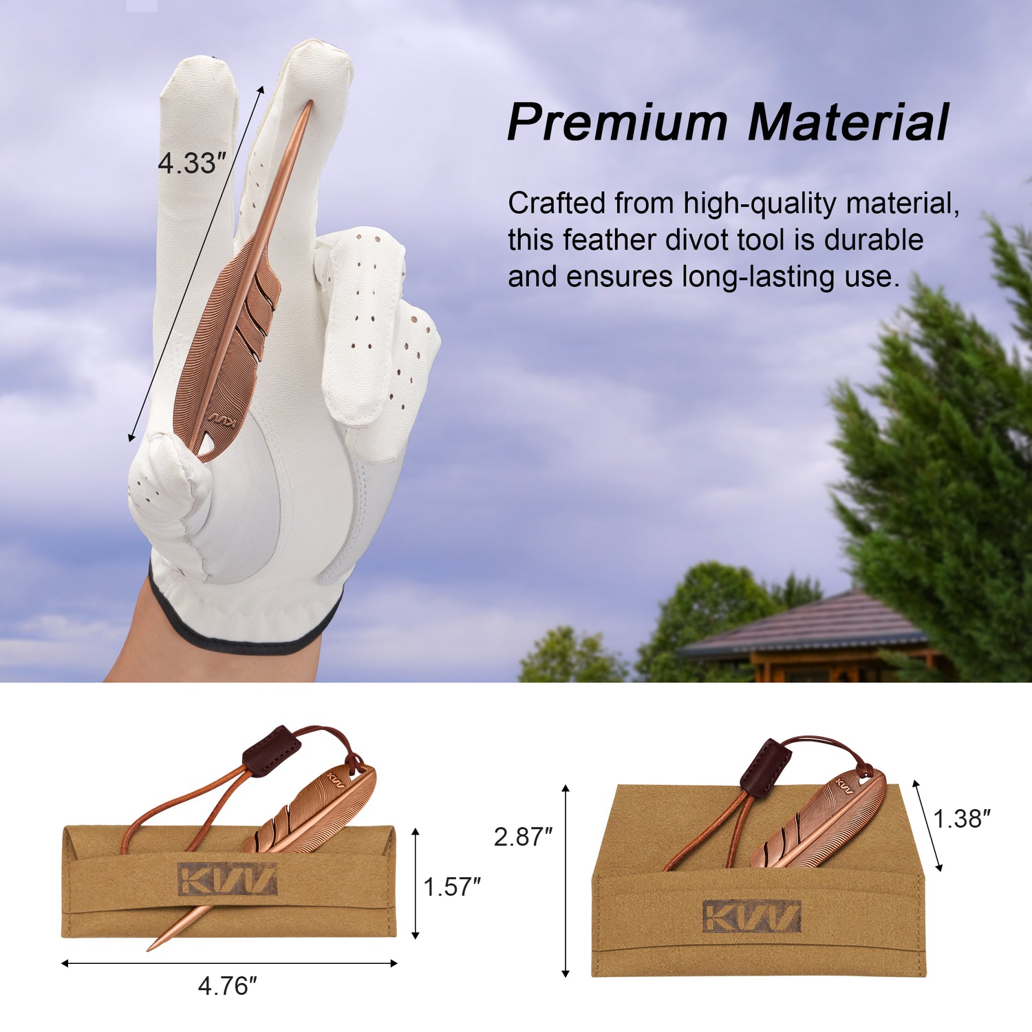 KVV Premium Single-Prong Feather-Inspired Divot Tool with Leather Lanyard – Perfect Golf Gift for Golfers