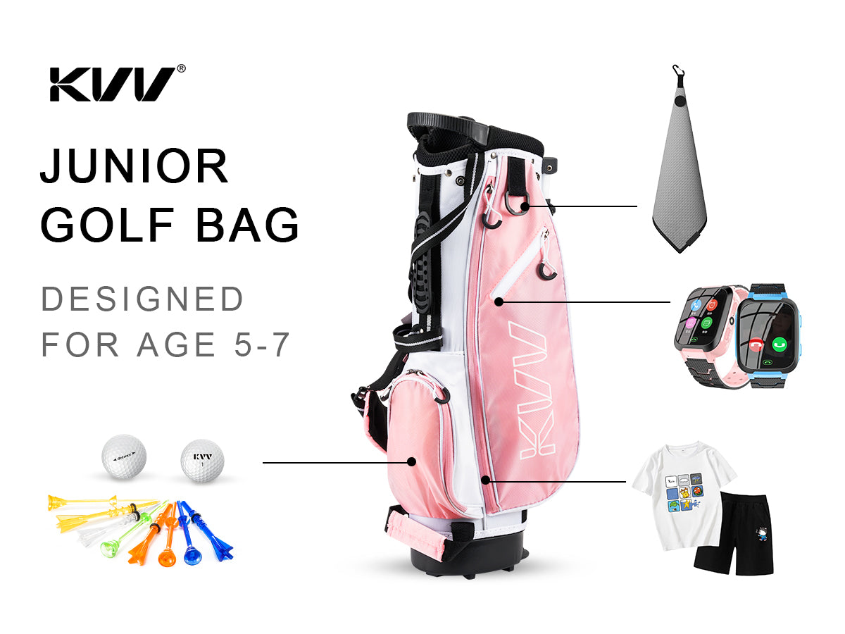 the stand bag for the clubs is equipped with kids-friendly shoulder straps, multiple pockets