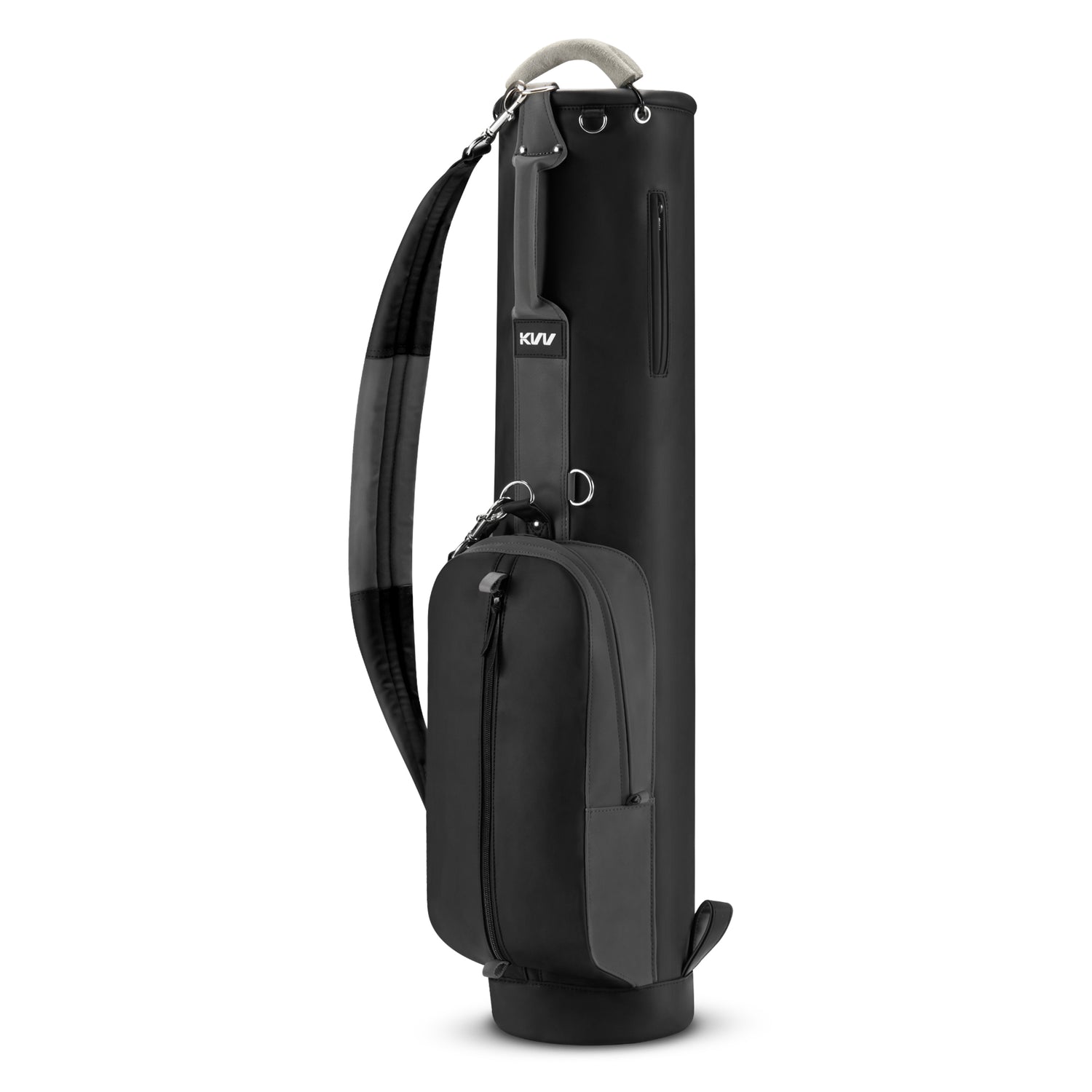 Black_vintage_PU_leather_golf_carry_bag_with_3_pockets_for_classic_style_on_course
