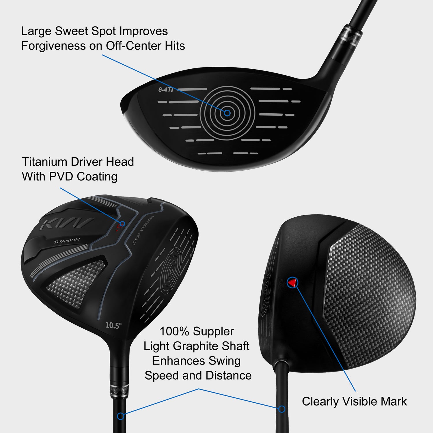 KVV Golf Driver for Man and Woman, Titanium Driver with Headcover, Right Handed Club Includes Headcover