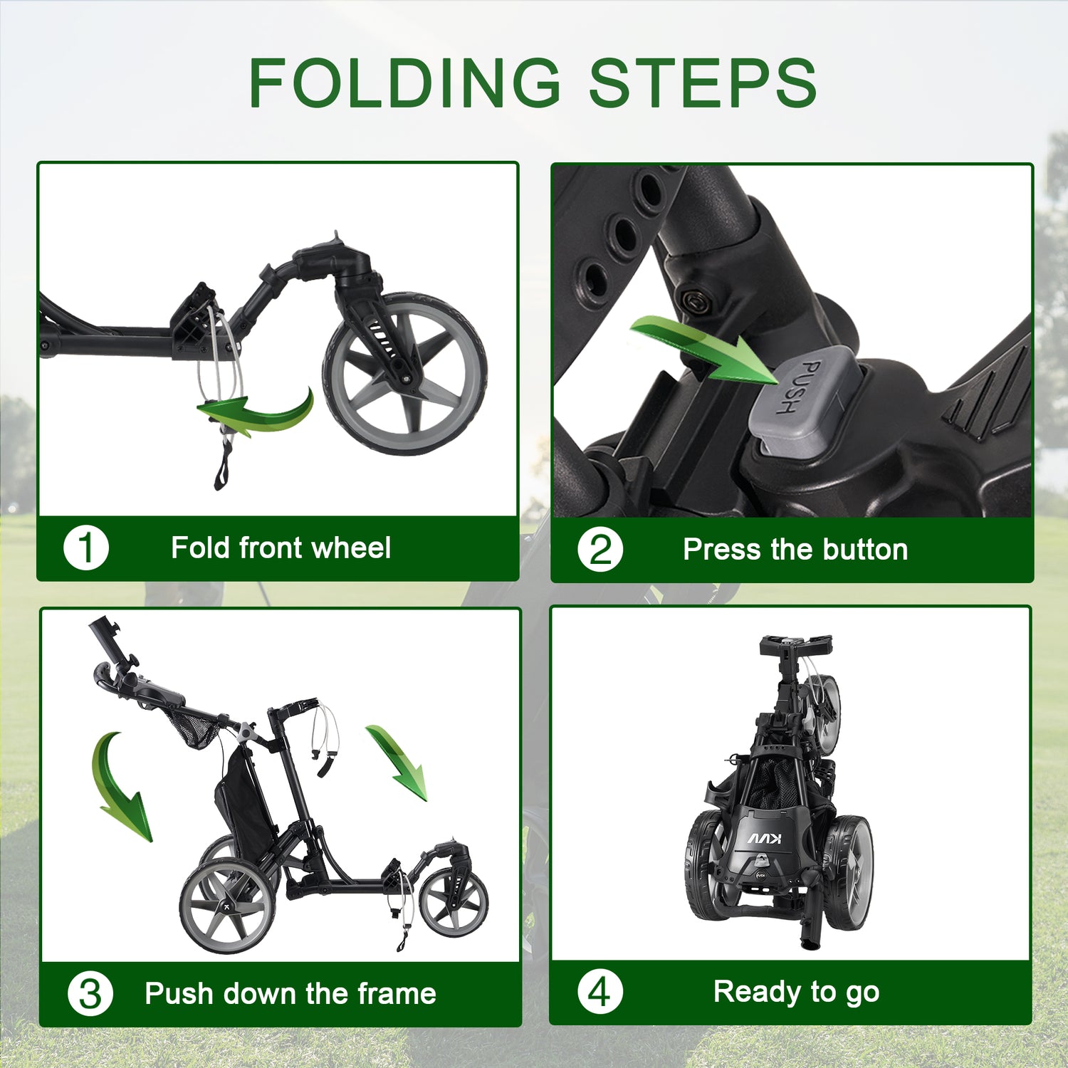 KVV GT302  Golf Push Cart 360 Rotating Front Wheel Open and Close in ONE Second