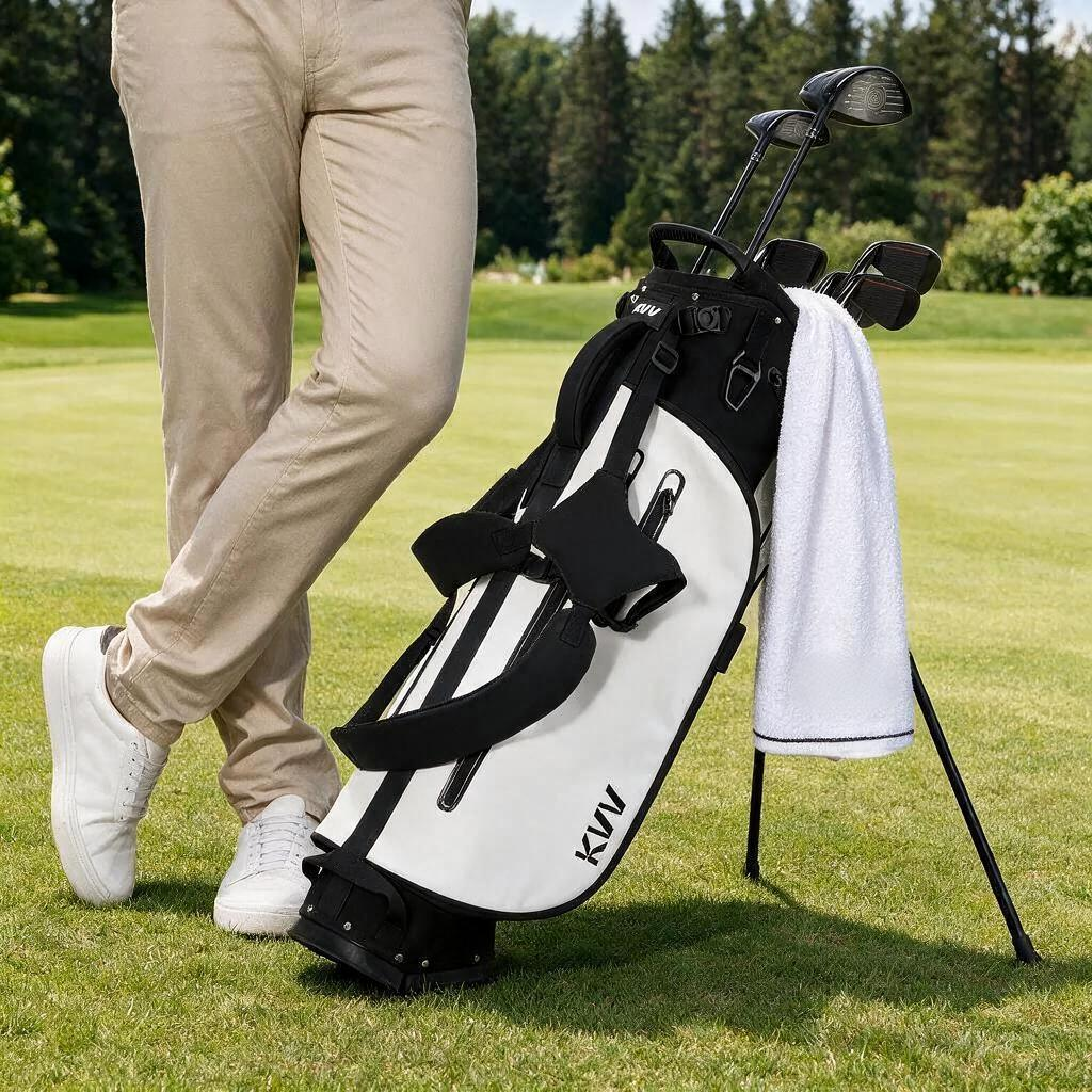 Affordable black 5-way PU leather stand bag alternative to premium canvas bags