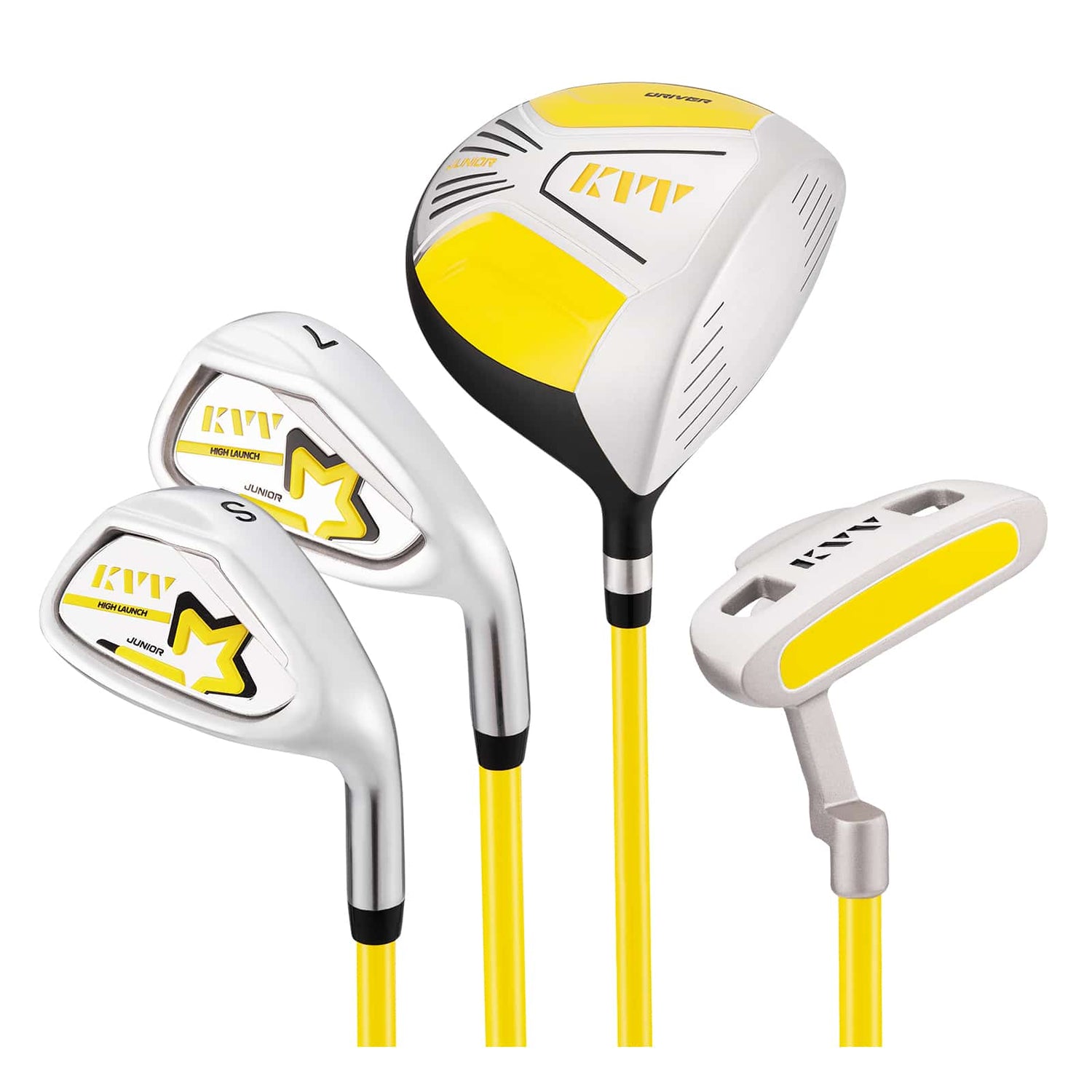 KVV Junior Complete Golf Club Set (Yellow )for Kids/Children Right Hand, Includes Oversize Driver, Irons, Putter,