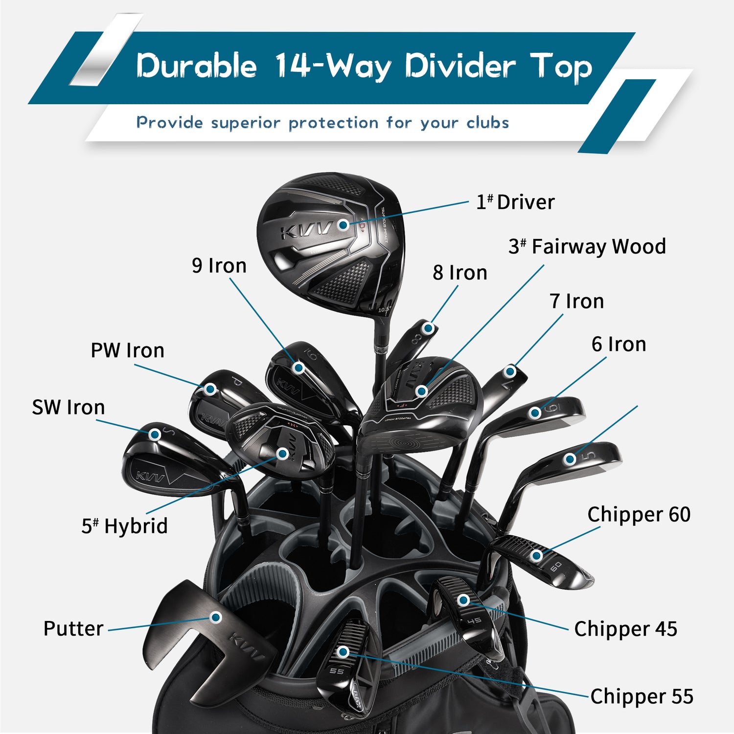 Top-Moded Organizer Cart Bag, Premium Silent Golf Bag with Dual Handles, 14 Club Locking Slots for Men