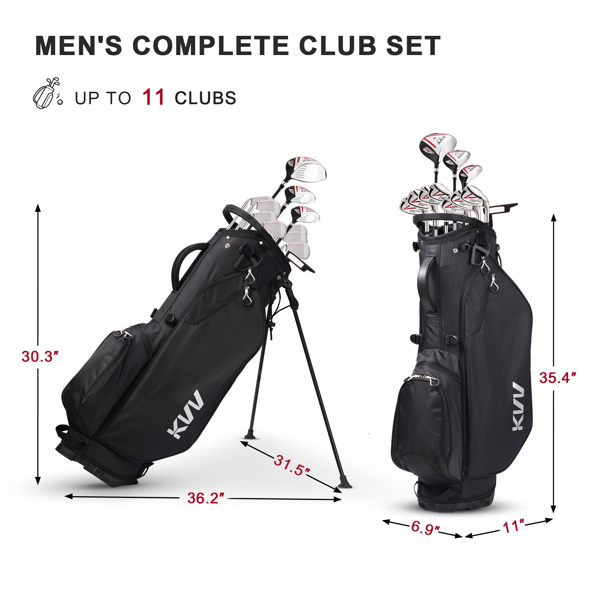 KVV 11-Club Complete Set, Men's Golf Clubs Package Set, with Stand
