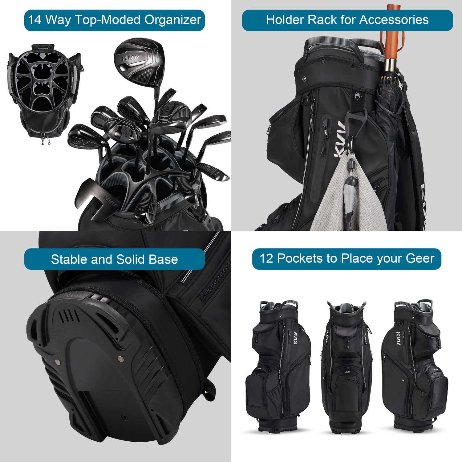 Top-Moded Organizer Cart Bag, Premium Silent Golf Bag with Dual Handles, 14 Club Locking Slots for Men