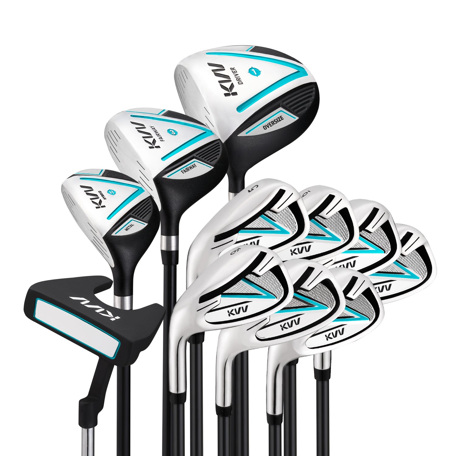 KVV Premium Left Hand Golf Club Set 11-Piece Set for Women, Including Driver, Fairway, Hybrid, 5#-P# Irons, Putter Steel Shaft Regular Flex Golf Clubs, Without Golf Bag