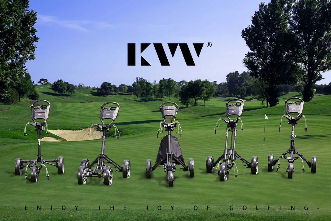 KVV SPORTS banner golf push carts family 3 wheel and 4 wheel folding golf carts