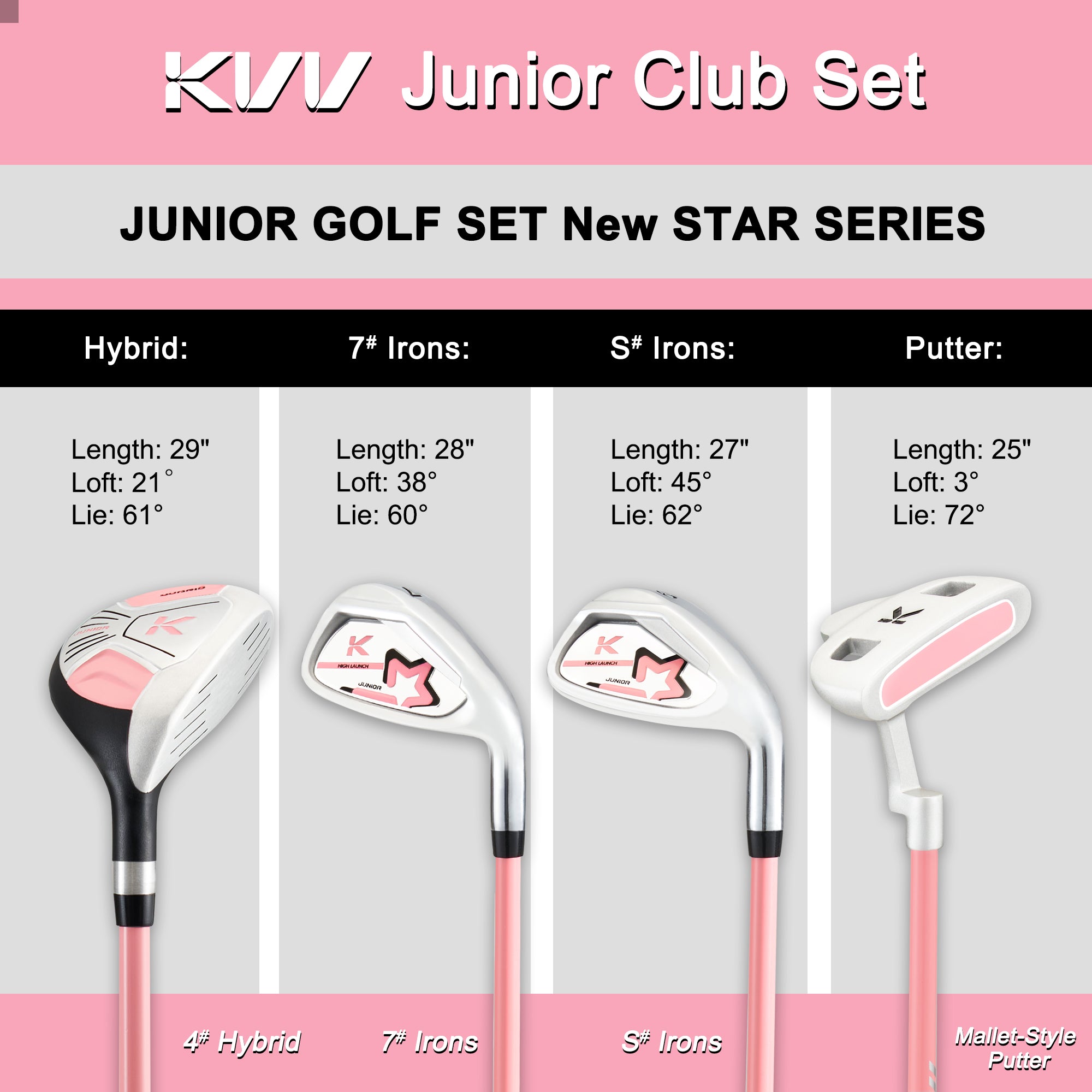 KVV Junior Complete Golf Club Set for Kids/Children Right Hand (5