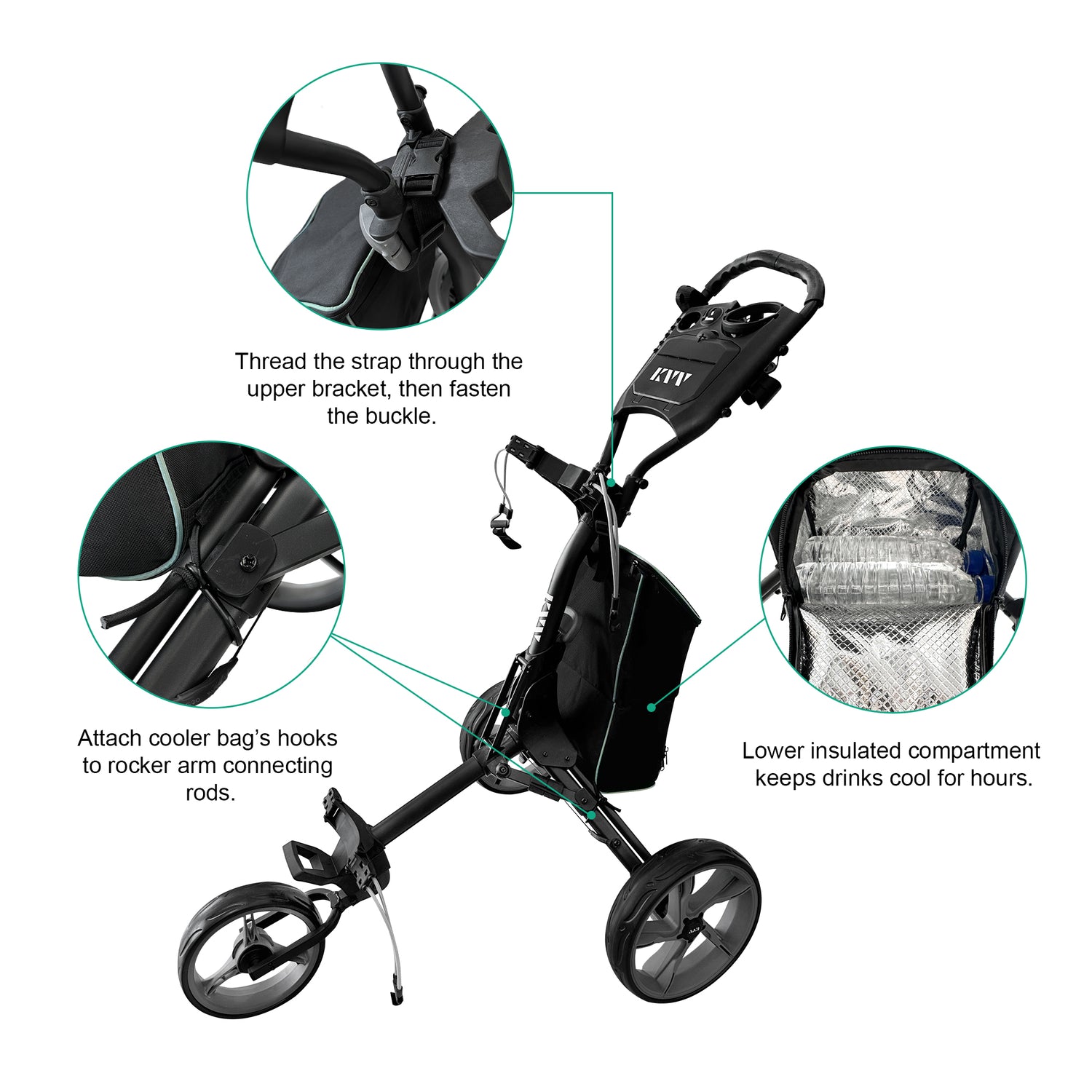 KVV Insulated Cooler Bag for Golf Carts Universal Fit for 3 & 4 Wheel Push Carts Compatible with GL307, MP300, E-GT3070 Models