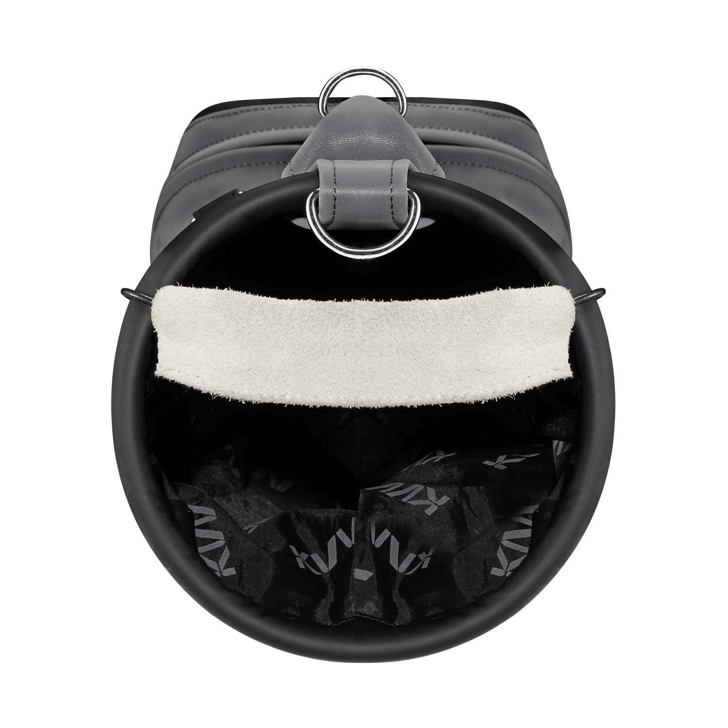 Sturdy handle and strap detail on classic 3-pocket PU leather golf bag
