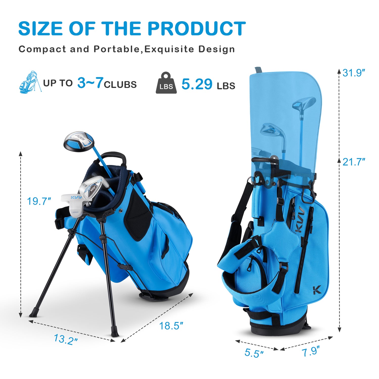 KVV Junior Golf Clubs Set Ages 3-5, Complete Kids Golf Set with Lightweight Stand Bag, Fairway, Iron & Putter Right Handed for Girls & Boys ( Ages 3-5)