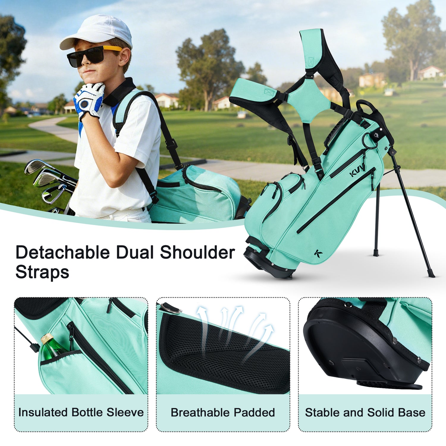 KVV Junior Golf Bag, Lightweight Golf Stand Bag for Young Players for Ages 6-8