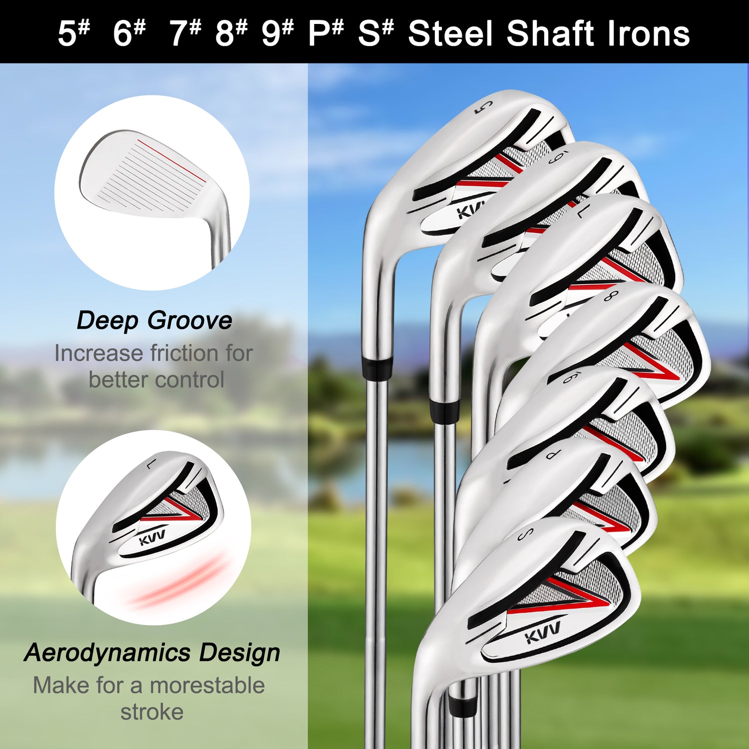 KVV Men's Golf Clubs Package Set, 11-Club Complete Set Without Stand Bag/7-Piece Irons (5~P#), Left Handed