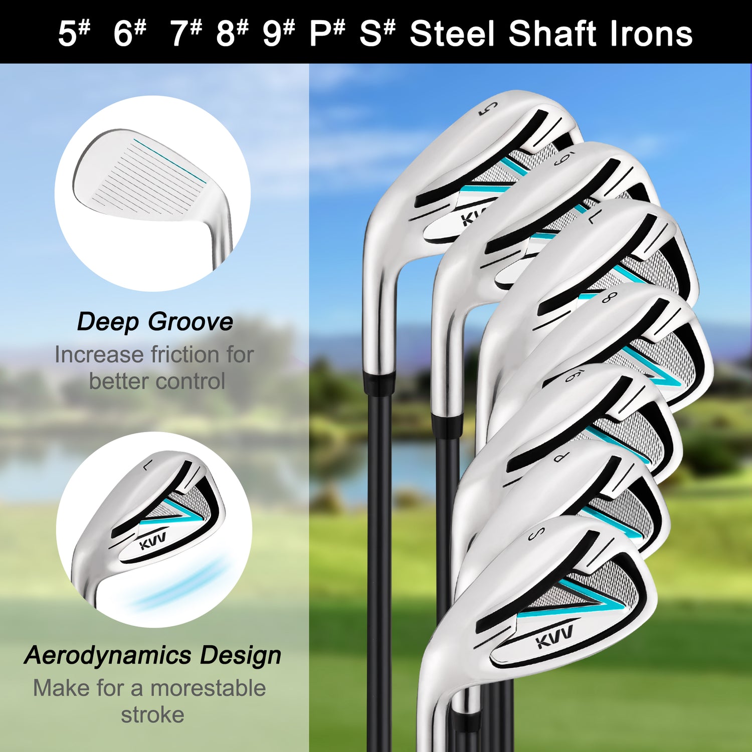 KVV Premium Left Hand Golf Club Set 11-Piece Set for Women, Including Driver, Fairway, Hybrid, 5#-P# Irons, Putter Steel Shaft Regular Flex Golf Clubs, Without Golf Bag