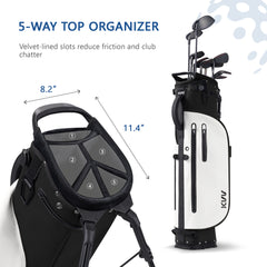 Black lightweight carry stand bag with 5-way club organization and cooler pouch