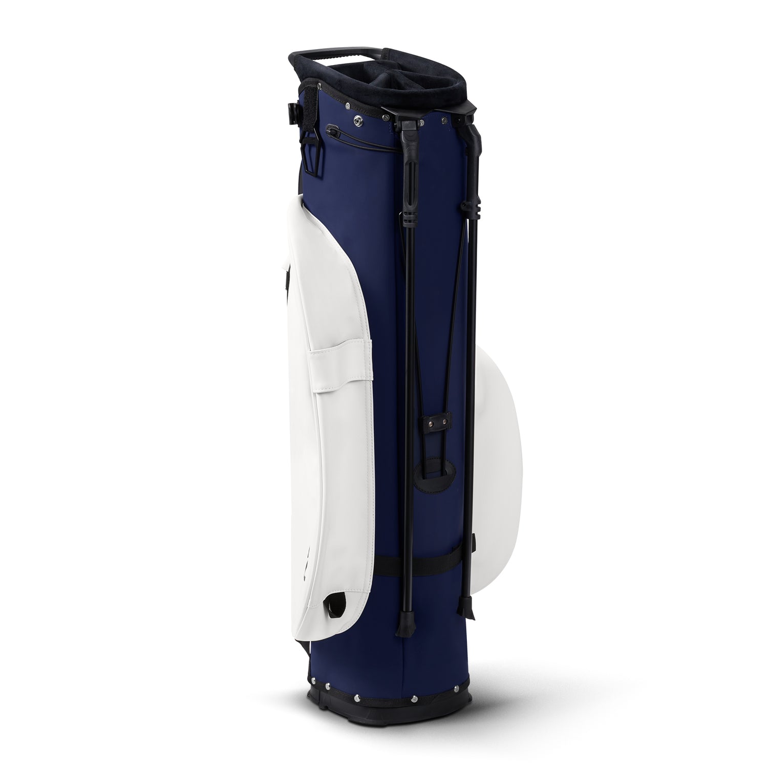 Detailed view of PU leather texture and stitching on lightweight golf stand bag