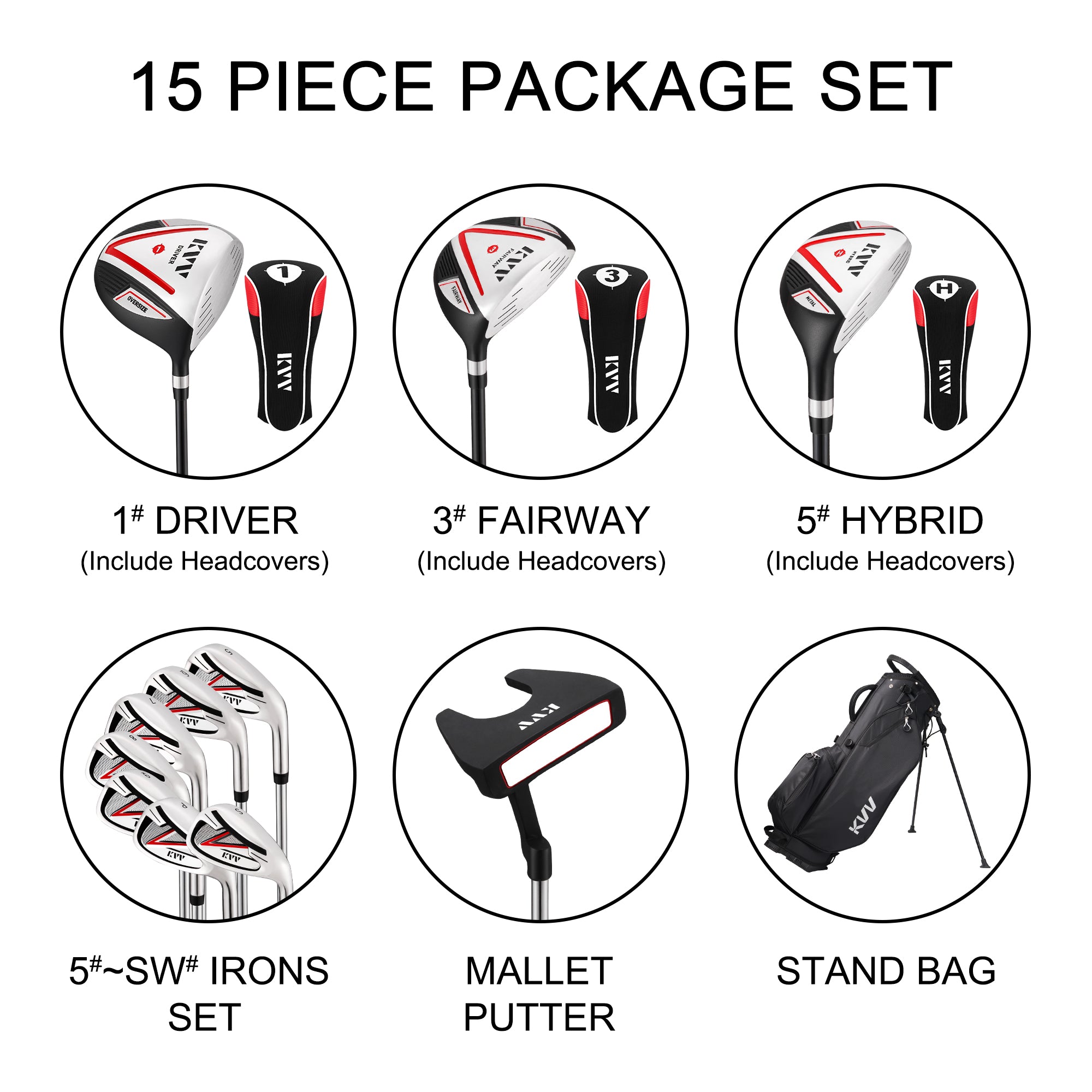 KVV 11-Club Complete Set, Men's Golf Clubs Package Set, with Stand