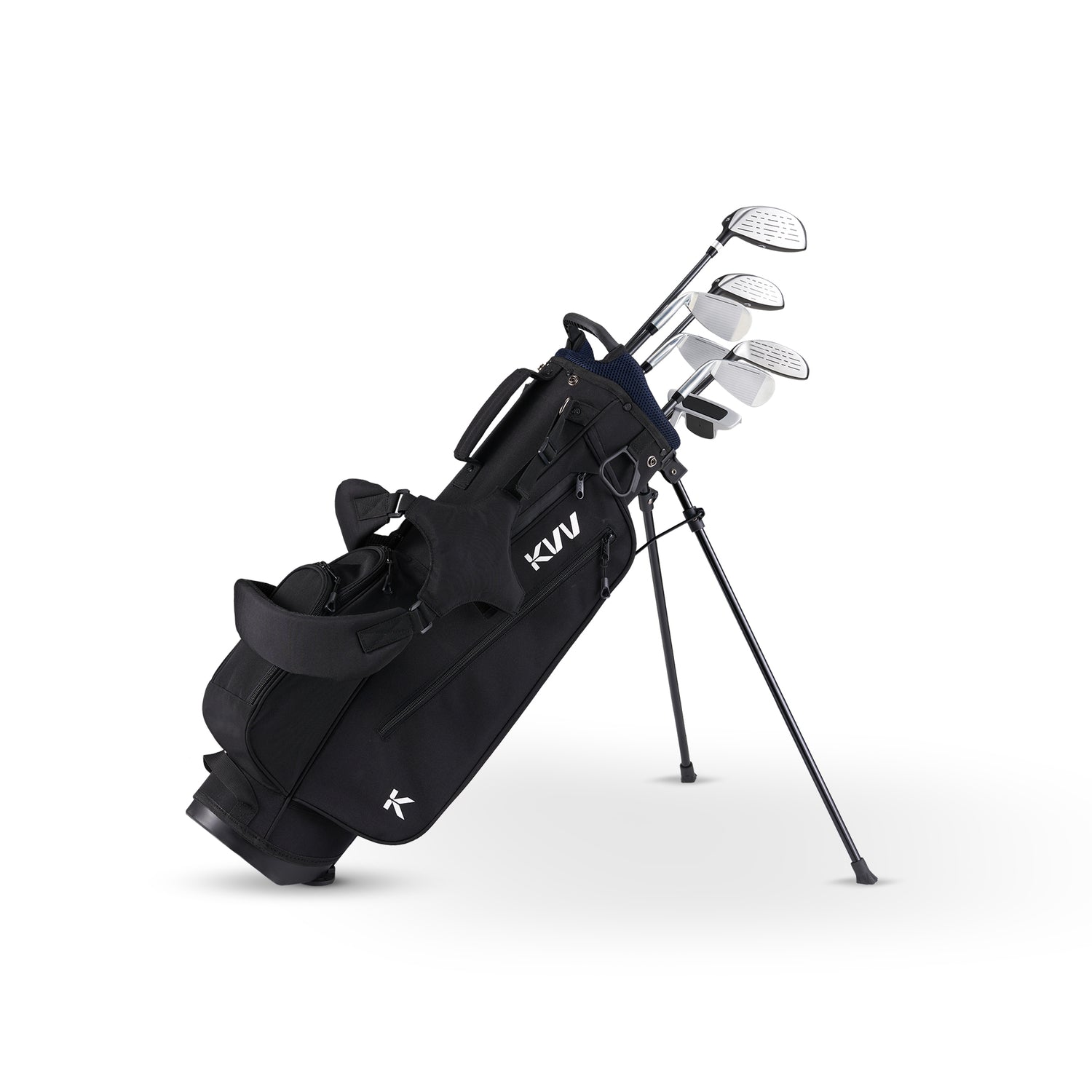 KVV Junior Golf Clubs Set Ages 9-12, Complete Kids Golf Set with Lightweight Stand Bag, Driver, Fairway, Hybrid, Irons, Wedge & Putter Right Handed for Girls & Boys (Black, Ages 9-12)