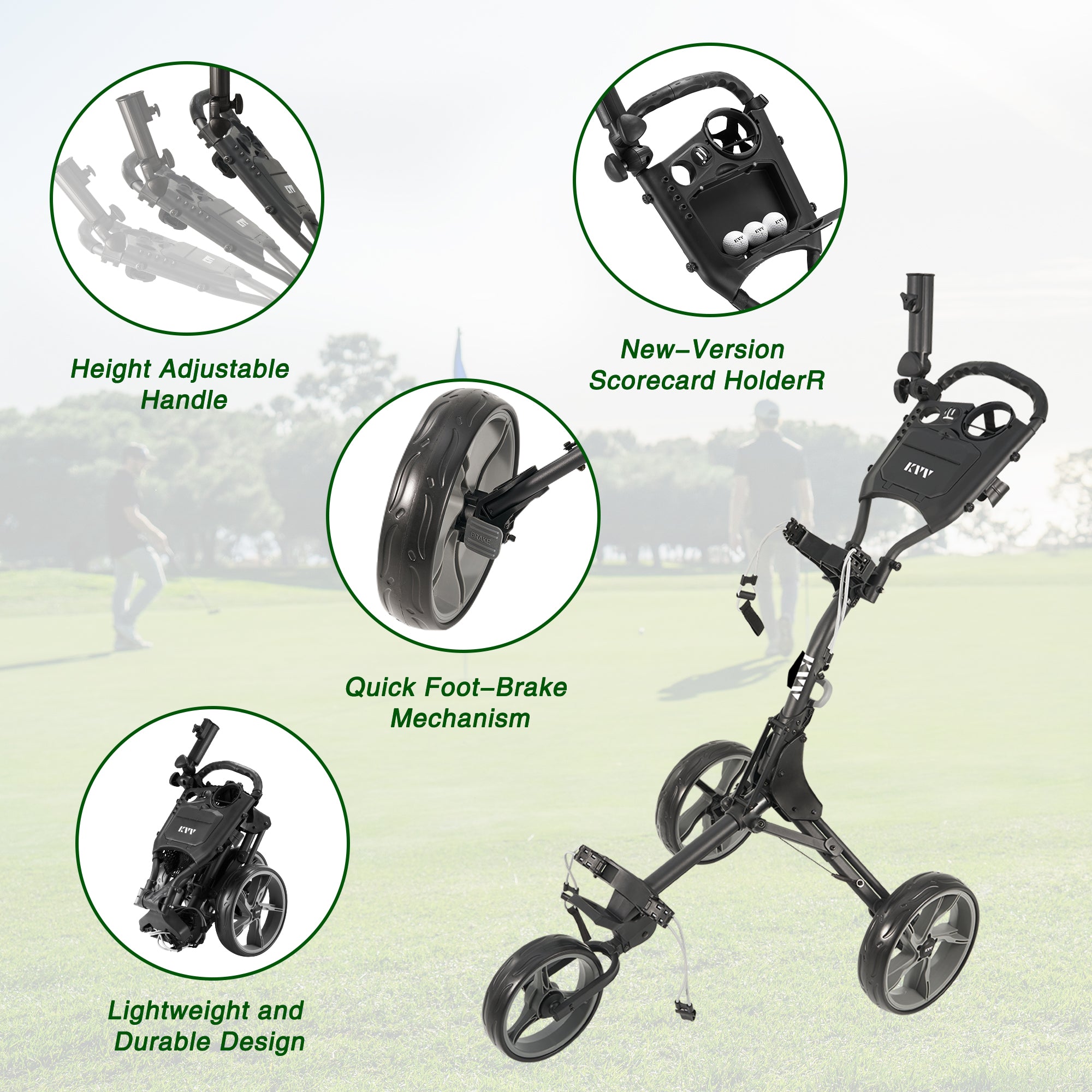 ☆未使用　KVV　ゴルフカート　GL307　ウルトラライト3輪ゴルフカート KVV Golf Push Cart GL307 , Golf Carts 3 Wheel Folding – KVV