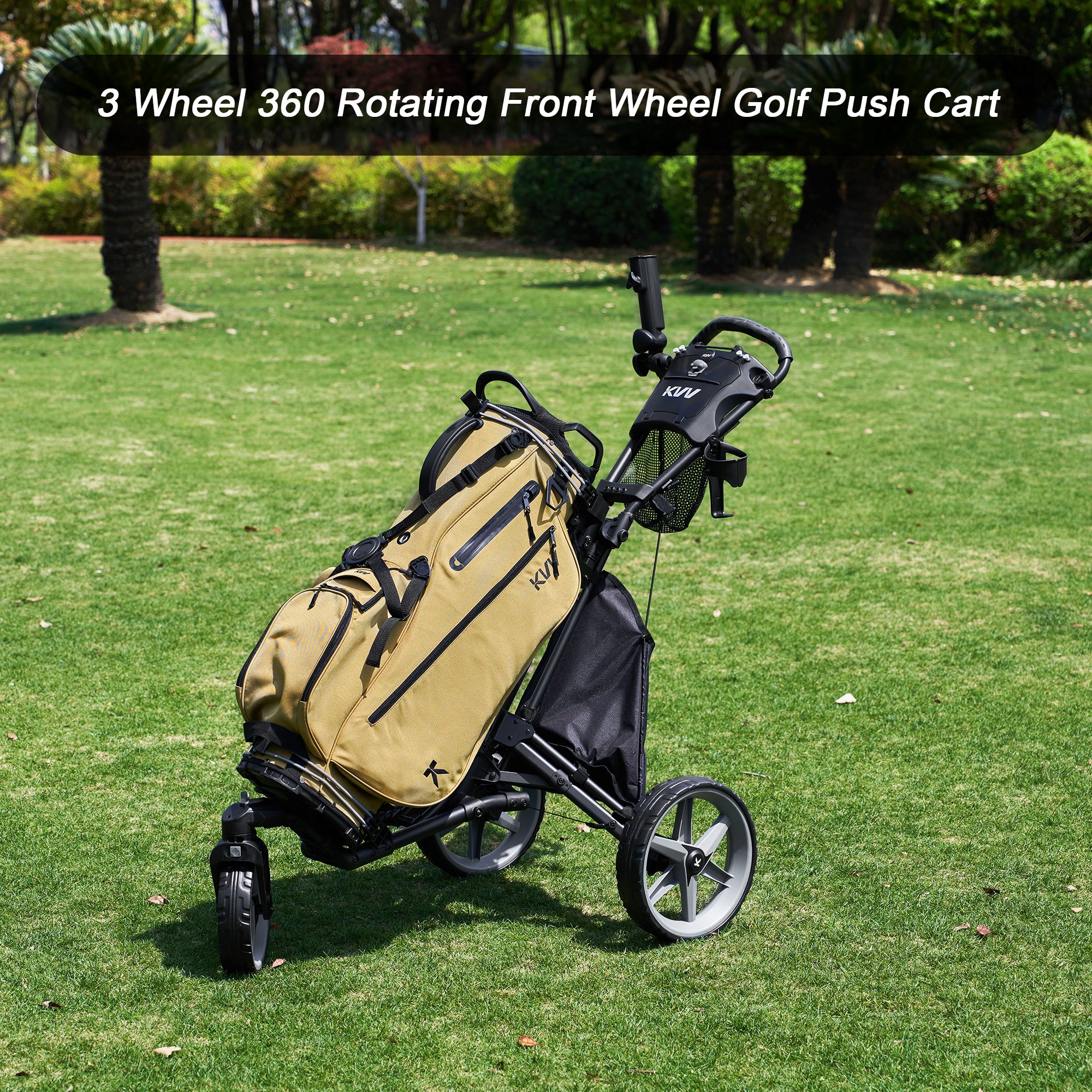 【極美名機NZ製】KEAN KART ワイドウィルゴルフカート+OP.EXウィル KVV Foldable Golf Push Cart GT302 With 360 Rotating Front Wheel