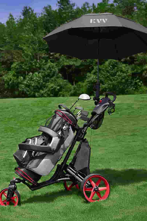 KVV GT302 red golf pull carts 3 wheel folding with golf cart bag and umbrella