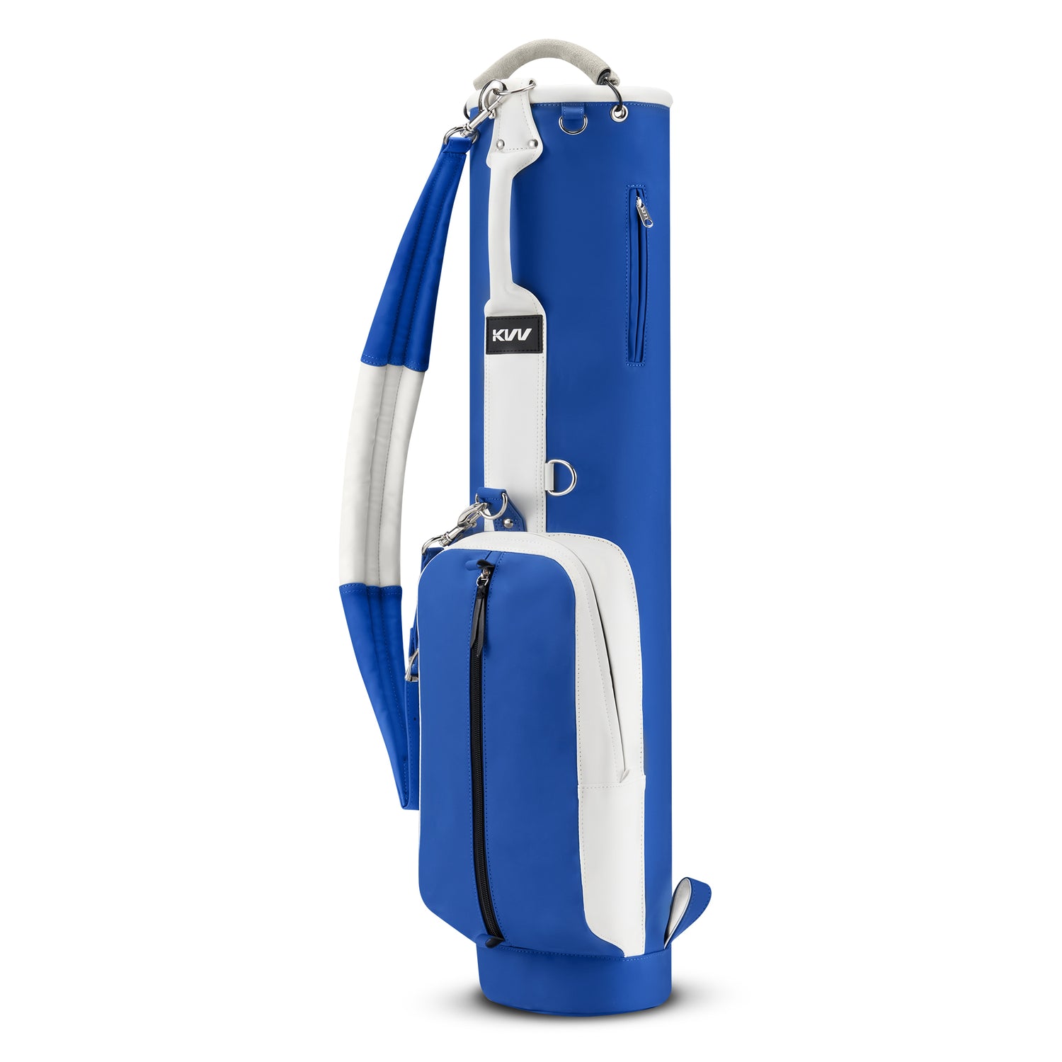 	Navy blue vintage PU leather golf bag with 2 pockets retro course style